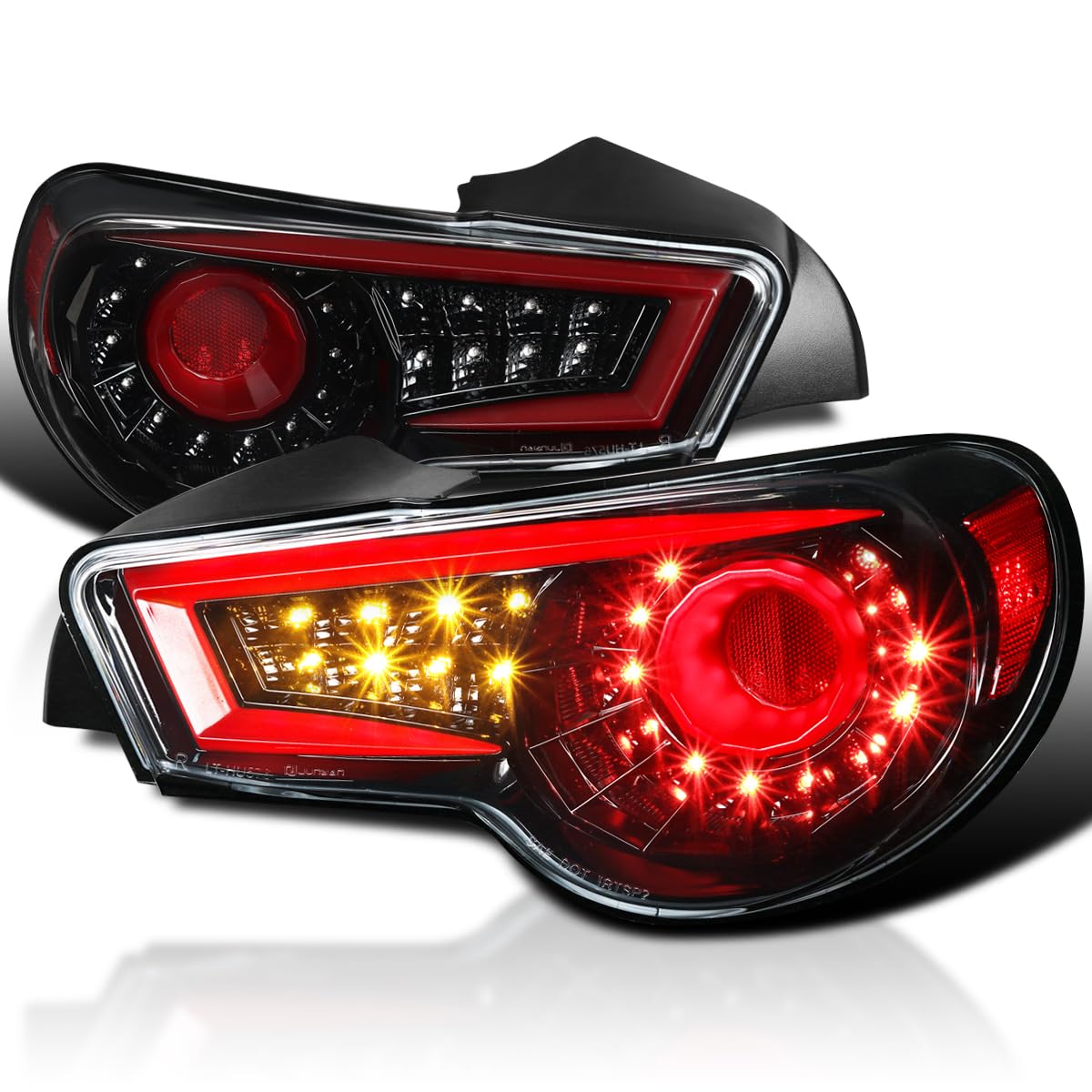 Spec-D Tuning Jet Black Housing Red LED Bar Tail Lights - Compatible with 2013-2016 Scion FR-S & Subaru BRZ - Left & Right Pair Assembly - Upgrade Your Car's Style & Night Visibility