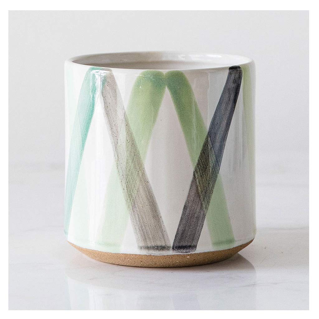 Nordic Ceramic Vase with Geometric Line Pattern - Non-Slip Base, Handcrafted Art Vase for Home & Wedding Decor (14x14cm) - Perfect for Centerpieces, Floral Arrangements, and Modern Interior Design