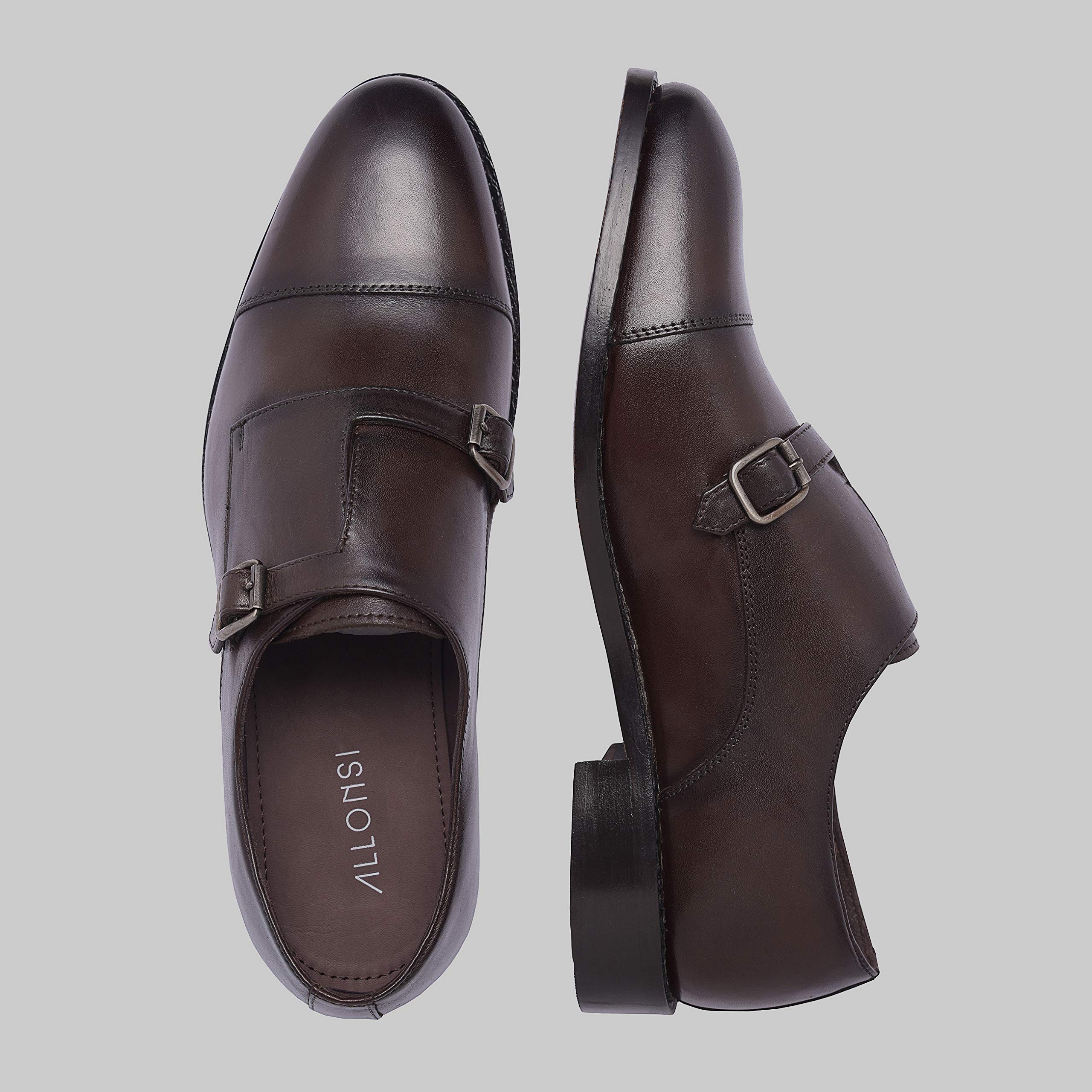 Genuine Leather Monk Strap Dress Shoes for Men - Handcrafted Goodyear Welted Formal Shoes with Cap Toe & Leather Sole | Perfect for Business Meetings, Weddings & Special Occasions