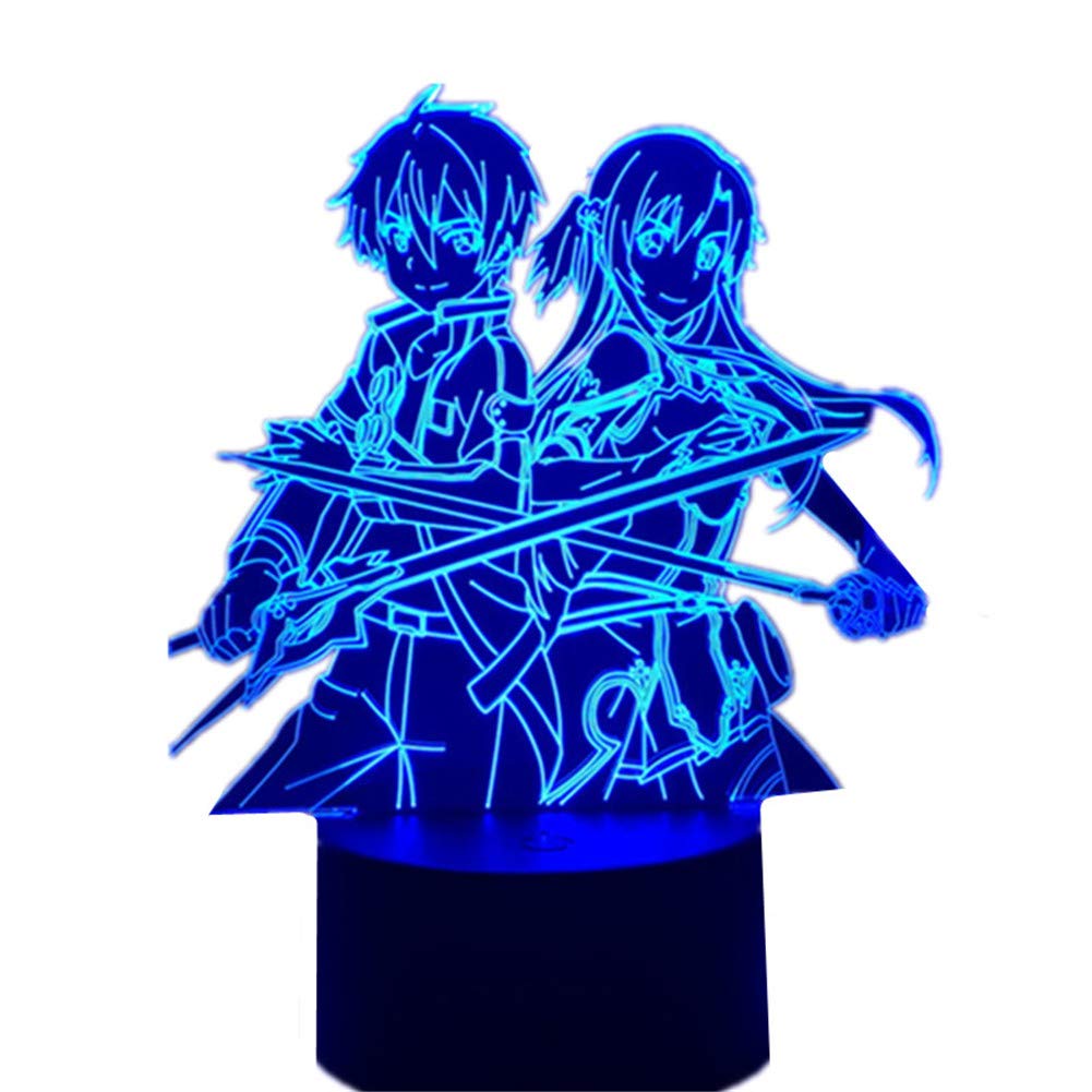 3D LED Night Light - Anime Kirito & Asuna Manga Bedroom Decor, 7-Color Changing Table Lamp with Remote Control & Touch Switch, Perfect for Kids Room, Gaming Setup & Birthday Gifts