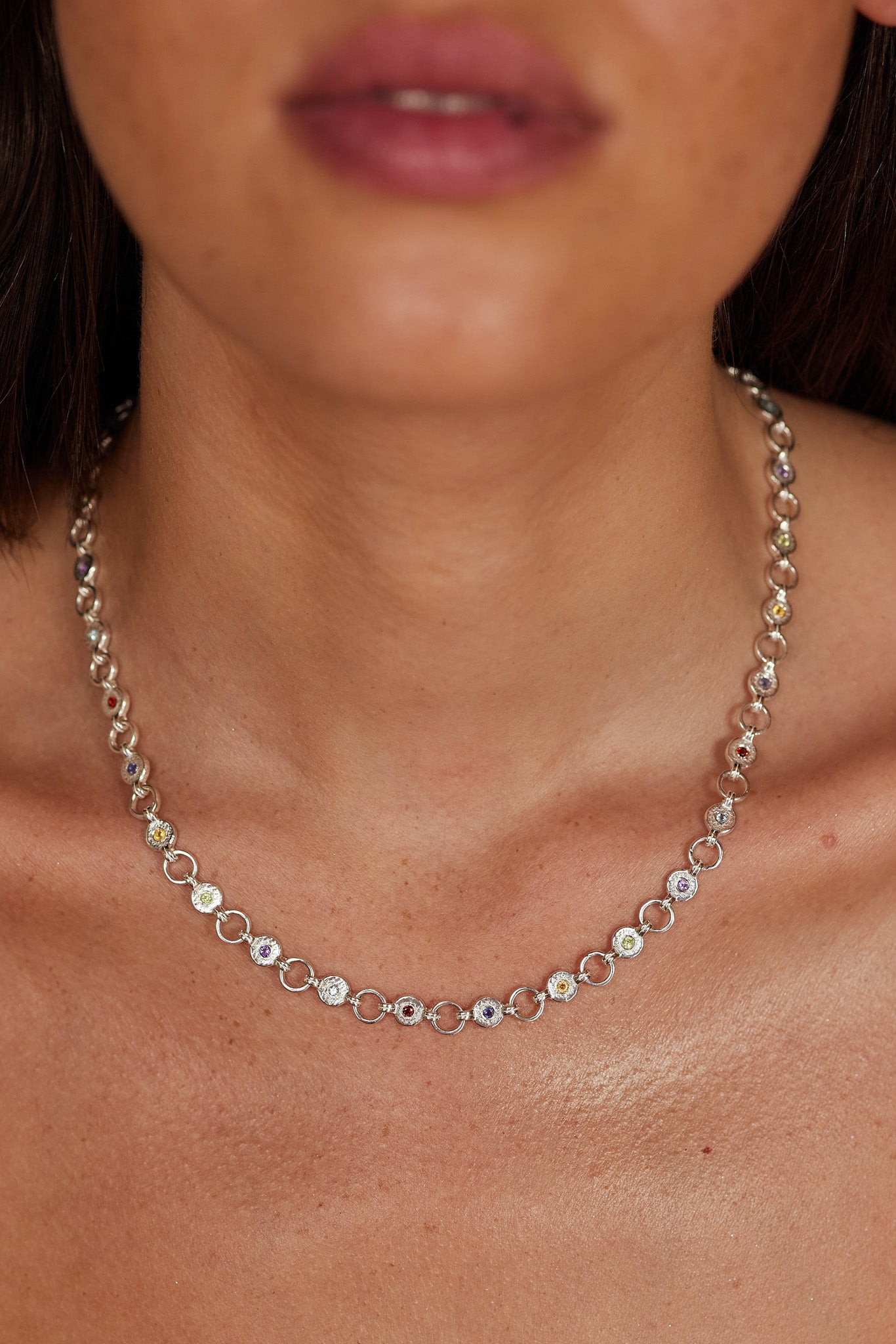 Ellipse Multistone Sterling Silver Necklace for Women - Elegant Layering Jewelry for Everyday Wear & Special Occasions
