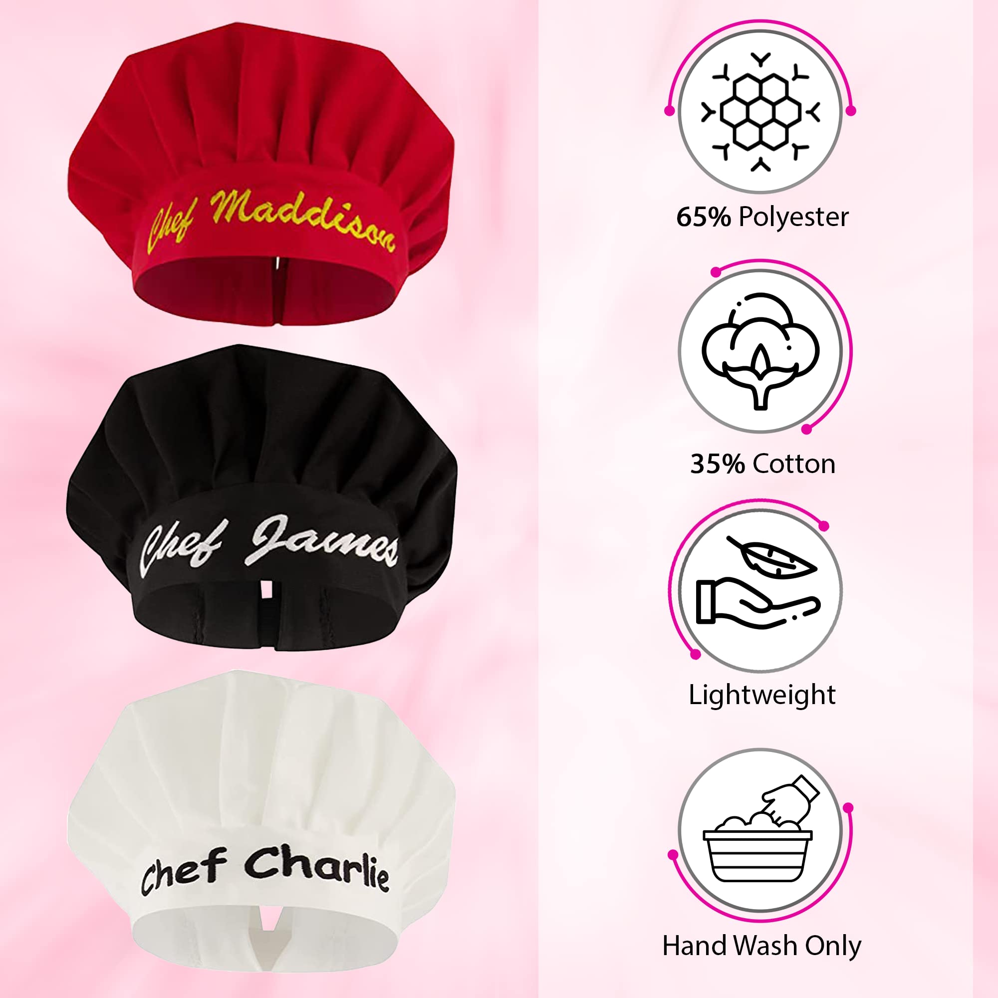 Custom Embroidered Chef Hats for Men & Women - Personalized Cooking Cap with Name - Adjustable Adult Chef Hat for Professional Kitchens, BBQ Parties & Culinary Classes