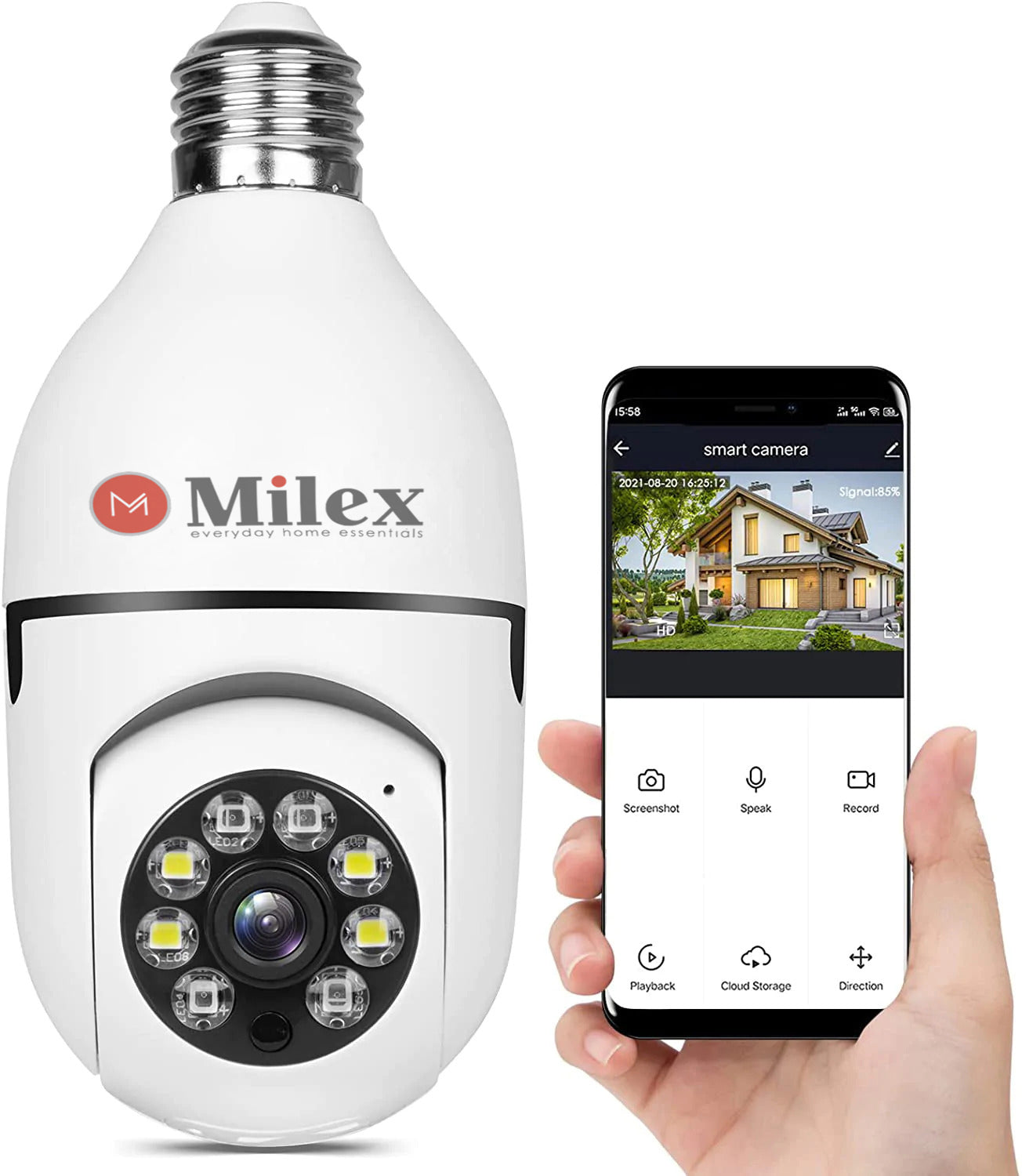 Milex Smart Light Bulb Security Camera - 360° HD Night Vision, Motion Detection, WiFi Wireless, 2-Way Audio - Perfect for Home, Office, and Outdoor Security Monitoring