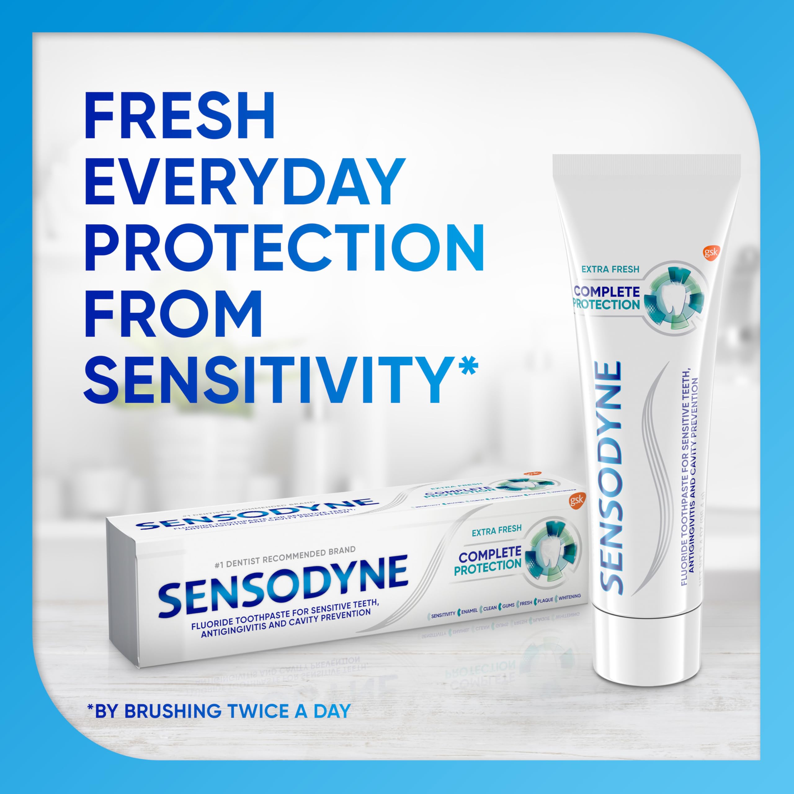 Sensodyne Complete Protection Toothpaste for Sensitive Teeth & Gingivitis Relief - Extra Fresh Mint Flavor - 3.4oz (2-Pack) - Ideal for Daily Oral Care & Sensitivity Relief