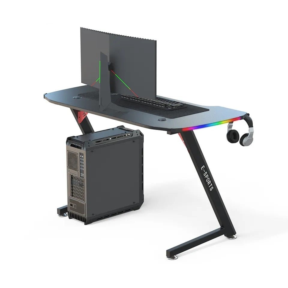 140cm Z-Shaped Gaming Desk with RGB LED Lights - Ergonomic Computer Table for Home Office & Gaming Setup - Perfect for PC, Console Gaming & Workstation Use