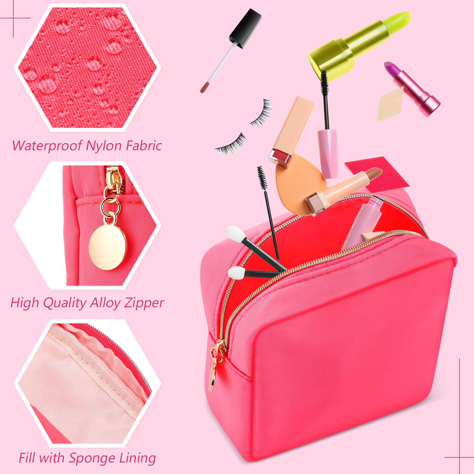 12 Pcs Mini Makeup Bags - Small Nylon Zipper Pouches for Cosmetics, Travel & Purse Organization - Bright Color Square Cosmetic Bags for Women (Perfect for Travel, Gym & Everyday Essentials)