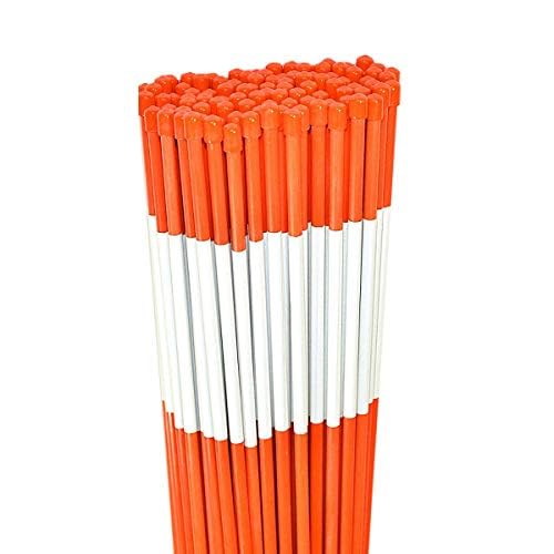 1/4 Inch Solid Fiberglass Driveway Markers with Reflective Tape - Orange Snow Plow Stakes (100 Pack) for Winter Driveway, Parking Lot & Roadway Safety