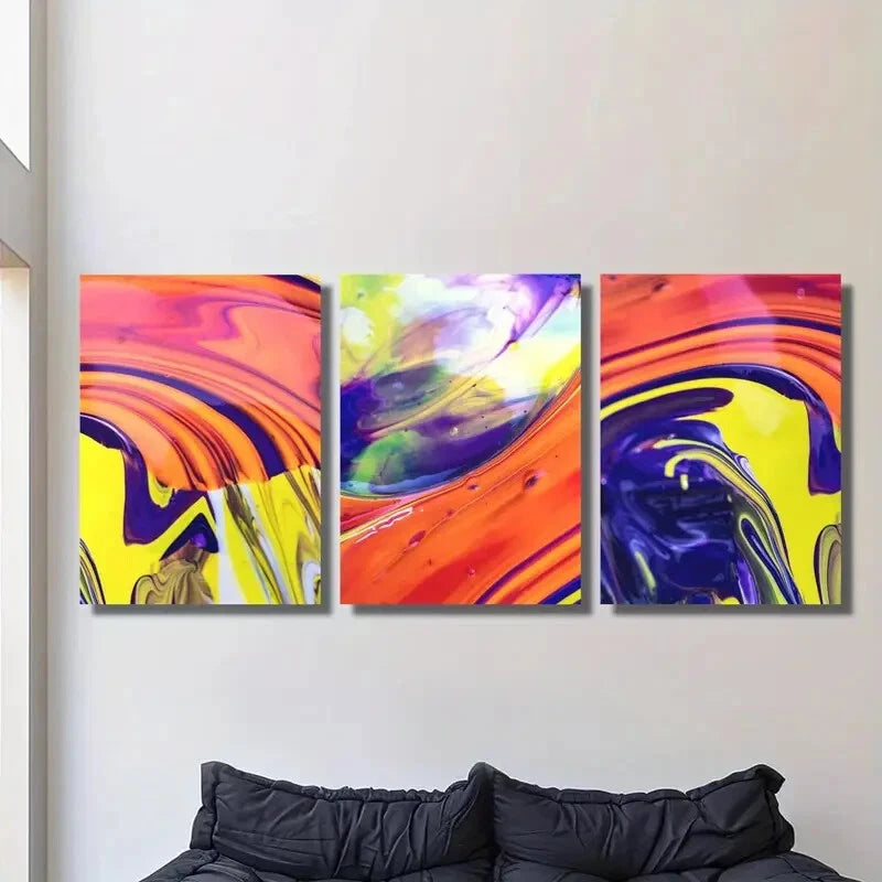3-Piece Abstract Liquid Metal Wall Art Prints - Multi-Color Ready-to-Hang Posters for Living Room & Bedroom Decor