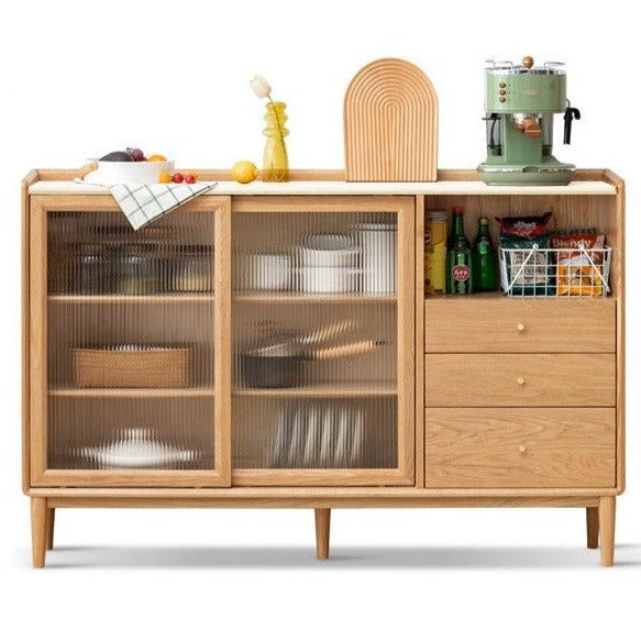 Premium Solid Wood Sideboard with Sliding Doors - Oak, Ash, Black Walnut & Cherry Options - Perfect for Dining Room Storage & Living Room Organization