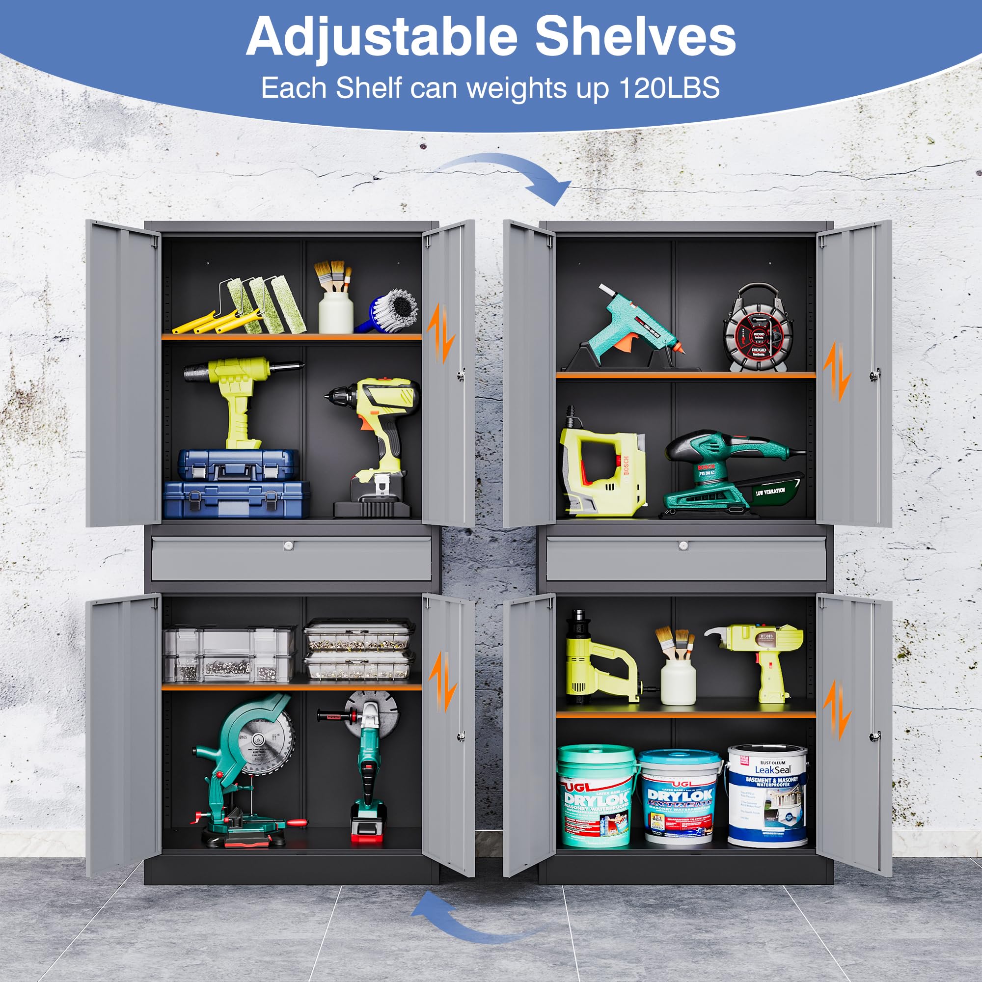 Heavy Duty Metal Storage Cabinet with Drawer - Locking Garage Cabinet with Adjustable Shelves for Home, Office & Warehouse Organization - Perfect for Tools, Supplies & Equipment Storage