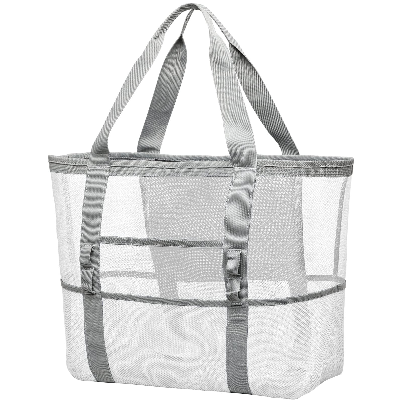 F-Color Mesh Beach Bag - Oversized Waterproof Tote with 9 Pockets for Sand Toys | Perfect for Pool, Vacation & Summer Travel Accessories