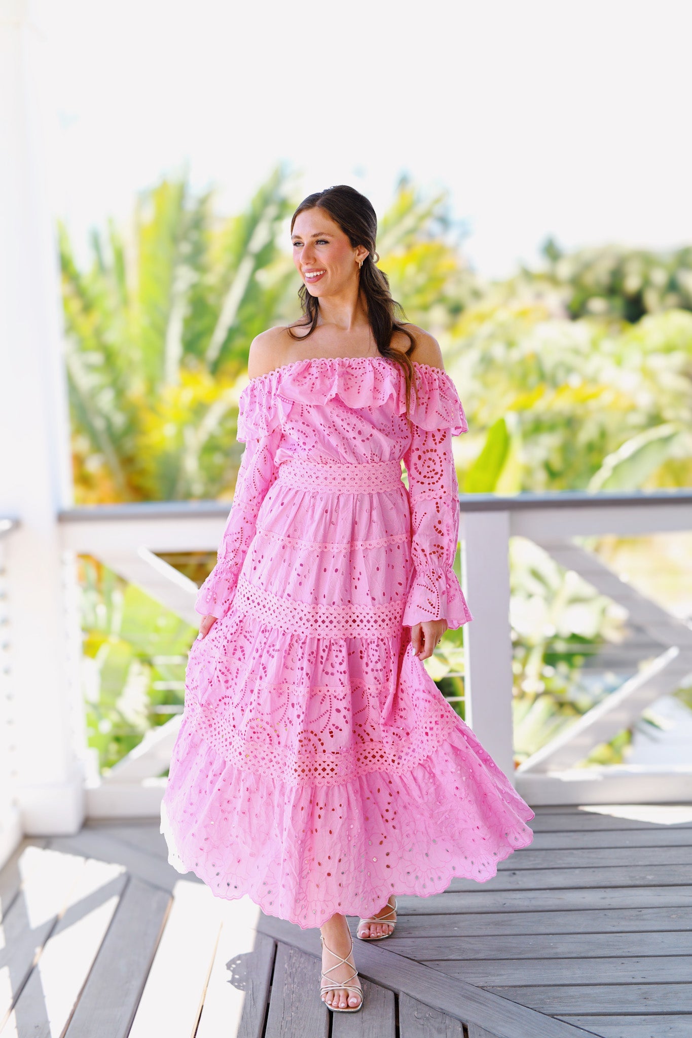 Elegant Off Shoulder Lace Dress for Women - Pink Floral Summer Party Cocktail Dress | Perfect for Weddings, Date Nights & Special Occasions