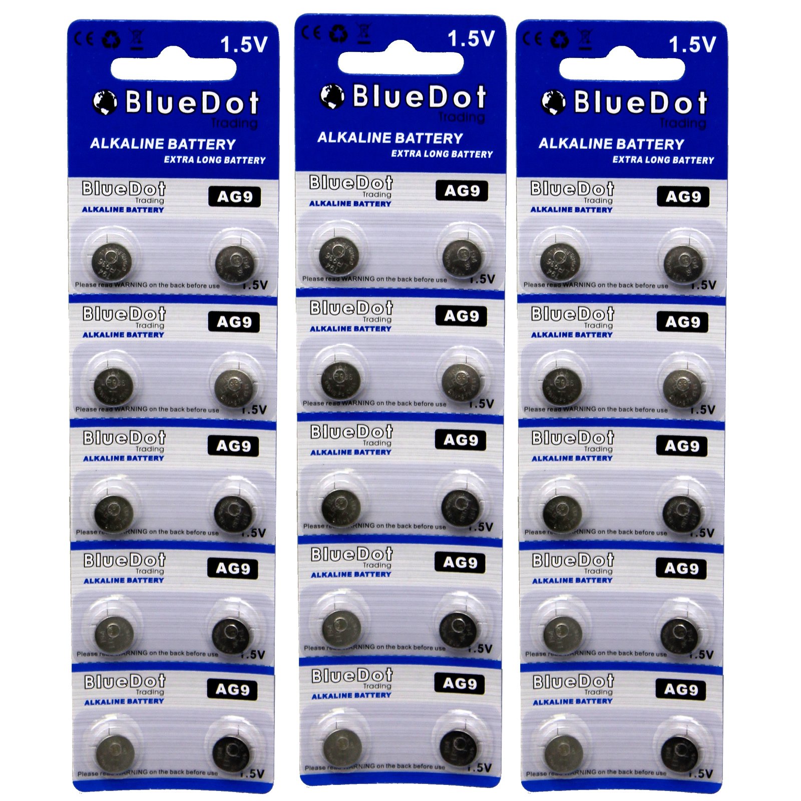 BlueDot Trading AG9 SR45 SG9 LR45 Alkaline Button Cell Batteries (30-Pack) - Power Hearing Aids, Watches, Calculators, Thermometers & Toys - Long-Lasting for Daily Use & Travel