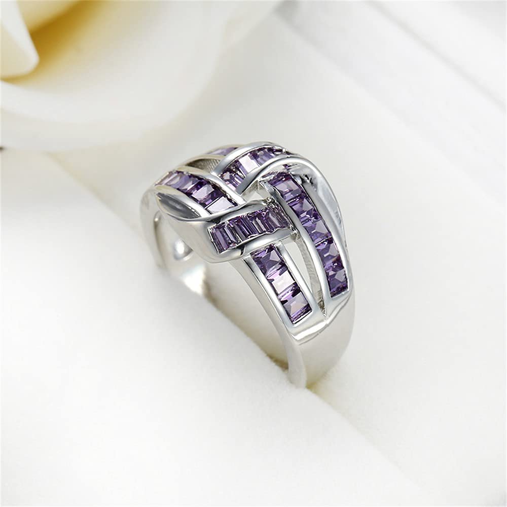 925 Sterling Silver Amethyst Criss Cross Multi Row Ring with CZ Diamonds - Elegant Eternity Wedding Band, Promise & Engagement Ring for Women - Perfect for Parties, Anniversaries & Special Occasions