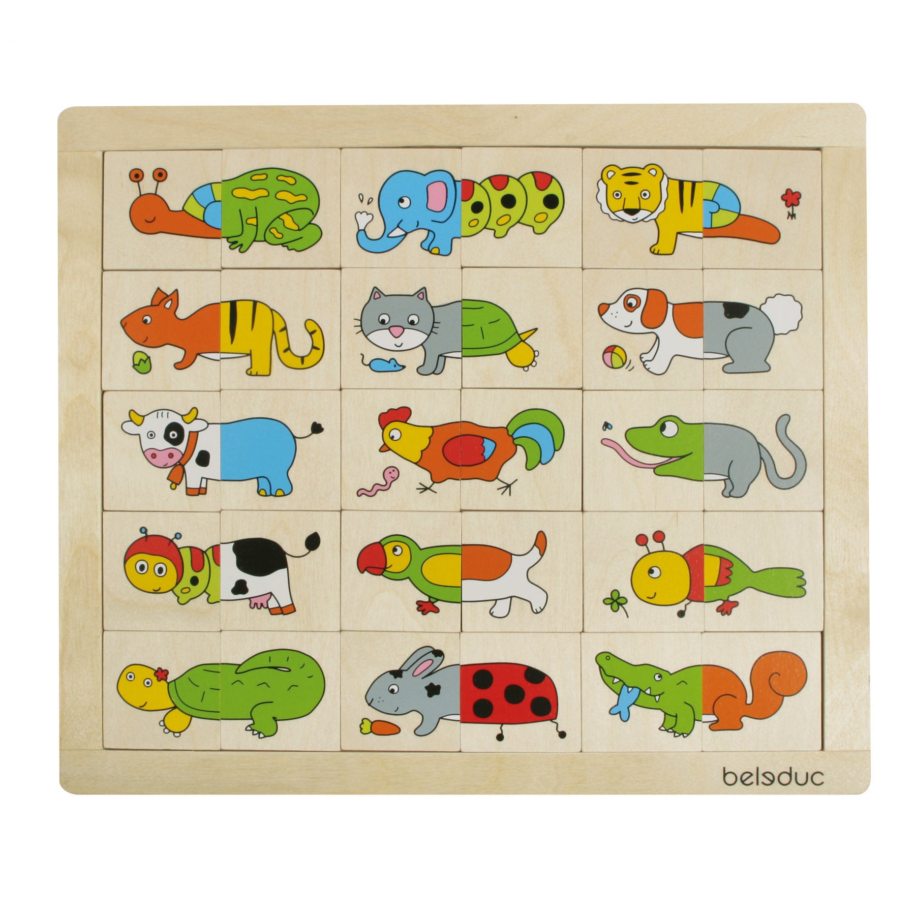 Beleduc Match & Mix Wooden Animal Puzzle - Memory & Creativity Game for Kids - Educational Wooden Toys for Toddlers - Perfect for Preschool Learning & Family Game Night