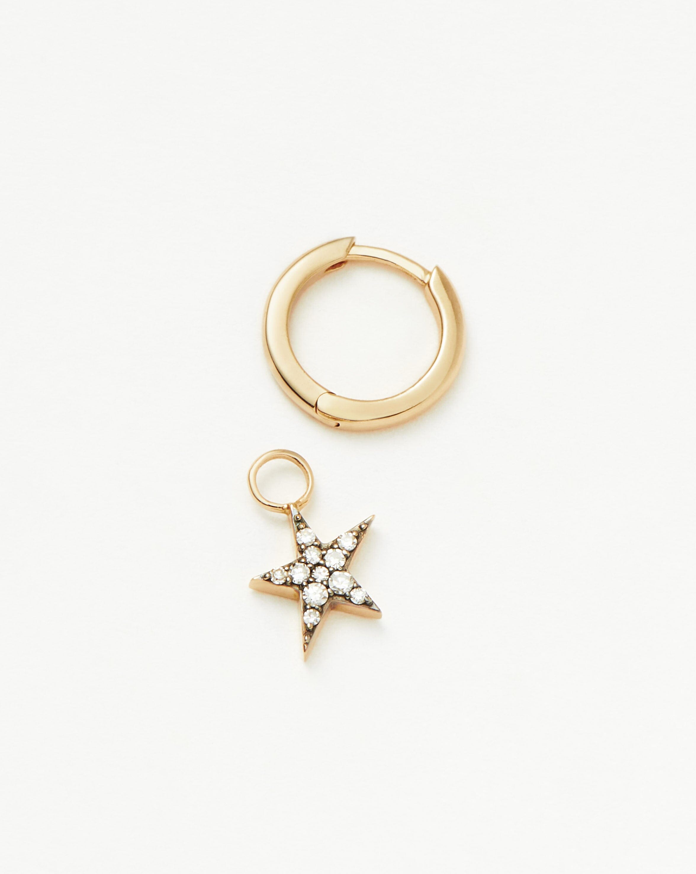 14K Solid Gold Diamond Single Star Charm Hoop Earrings for Women | Dainty Everyday Jewelry Gift for Girlfriend, Wife, Daughter | Perfect for Date Night, Anniversary & Special Occasions