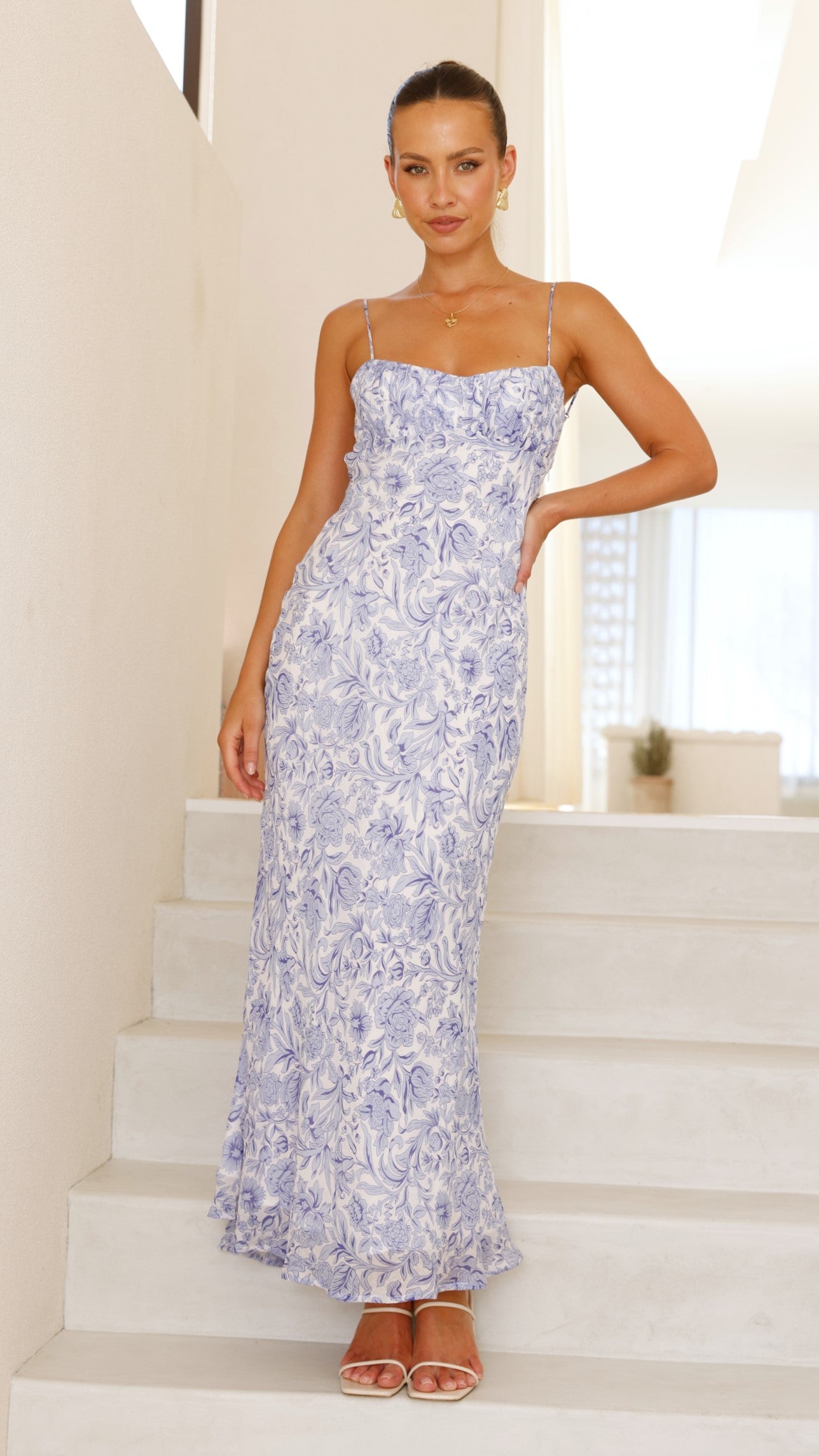 Margie Midi Dress - Blue Floral Print Women's Summer Dress for Casual Wear, Beach Vacation & Date Night