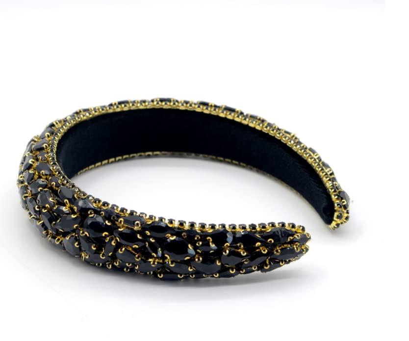 Sparkling Rhinestone Headband for Women - Baroque Crystal Hair Band with Comfortable Padding - Elegant Wedding & Party Hair Accessories (Black) - Perfect for Bridal, Prom, Evening Events & Special Occasions