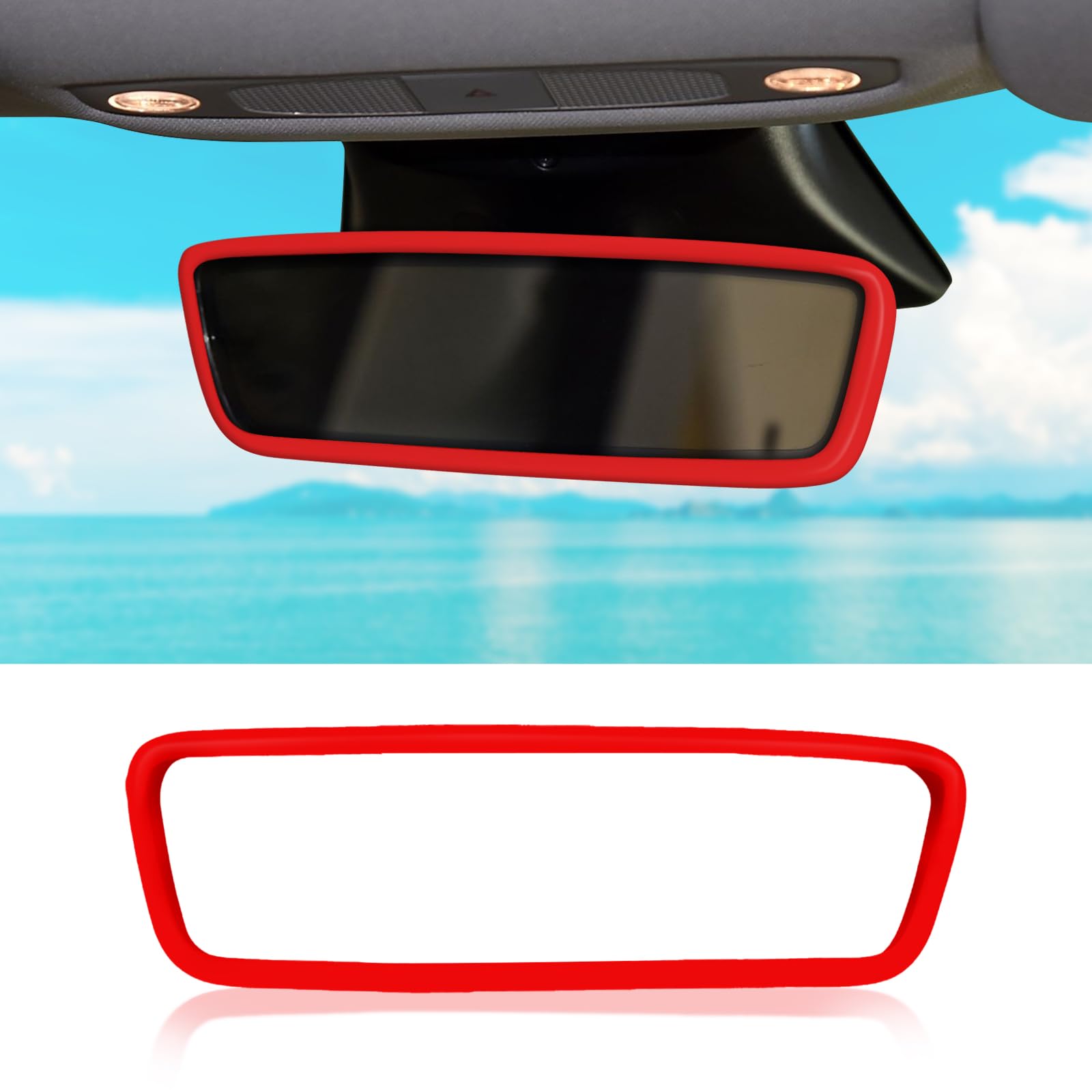 Silicone Rear View Mirror Protector Cover for Tesla Model 3/Y - Anti-Slip Auto Interior Mirror Decoration Frame - Red Car Accessories for Safety & Style (Perfect for Daily Commute & Road Trips)