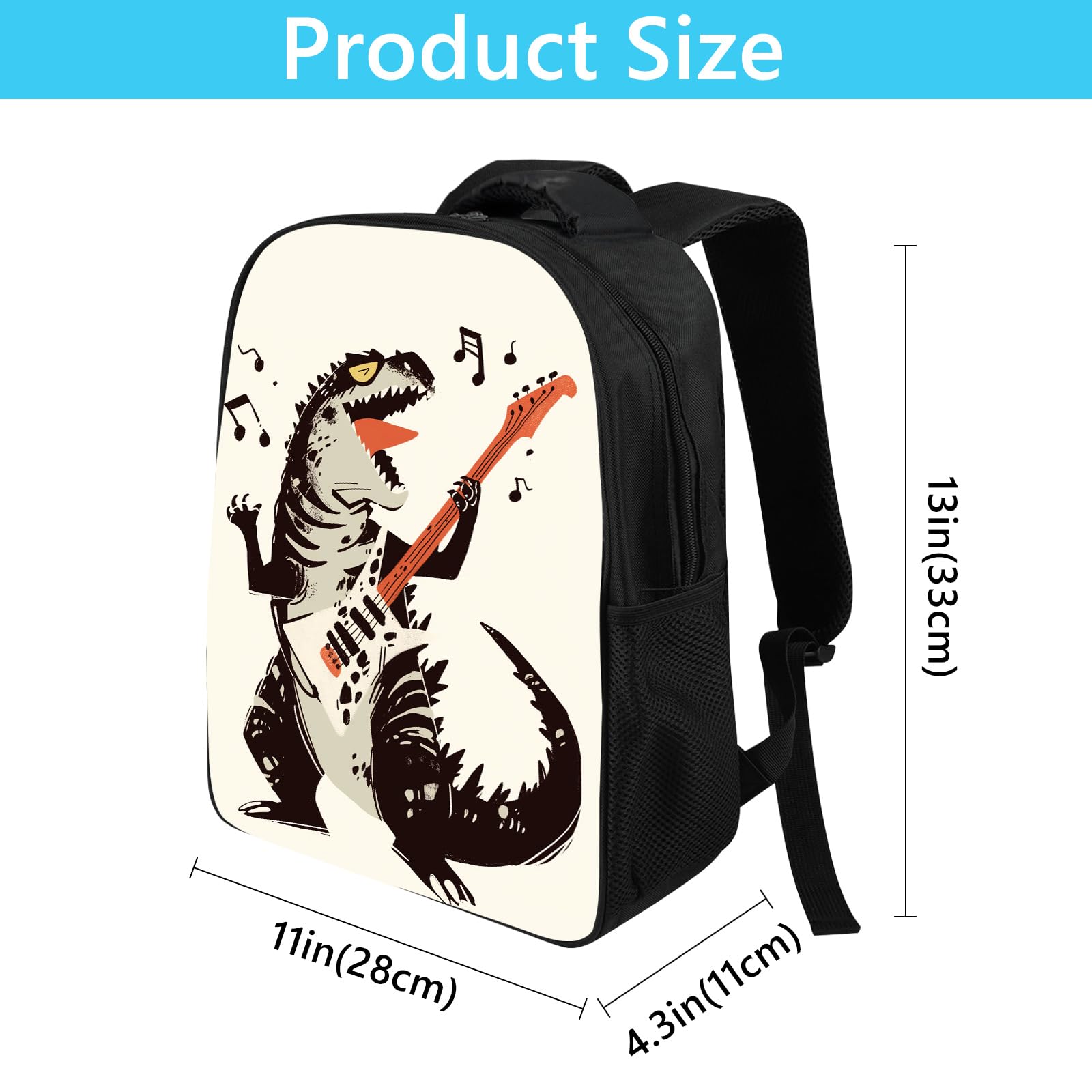 **Dinosaur Backpack for Kids - 13 Inch Preschool & Kindergarten Backpack for Boys & Girls, Fun Music Guitar Design - Perfect for School, Travel & Daily Use**