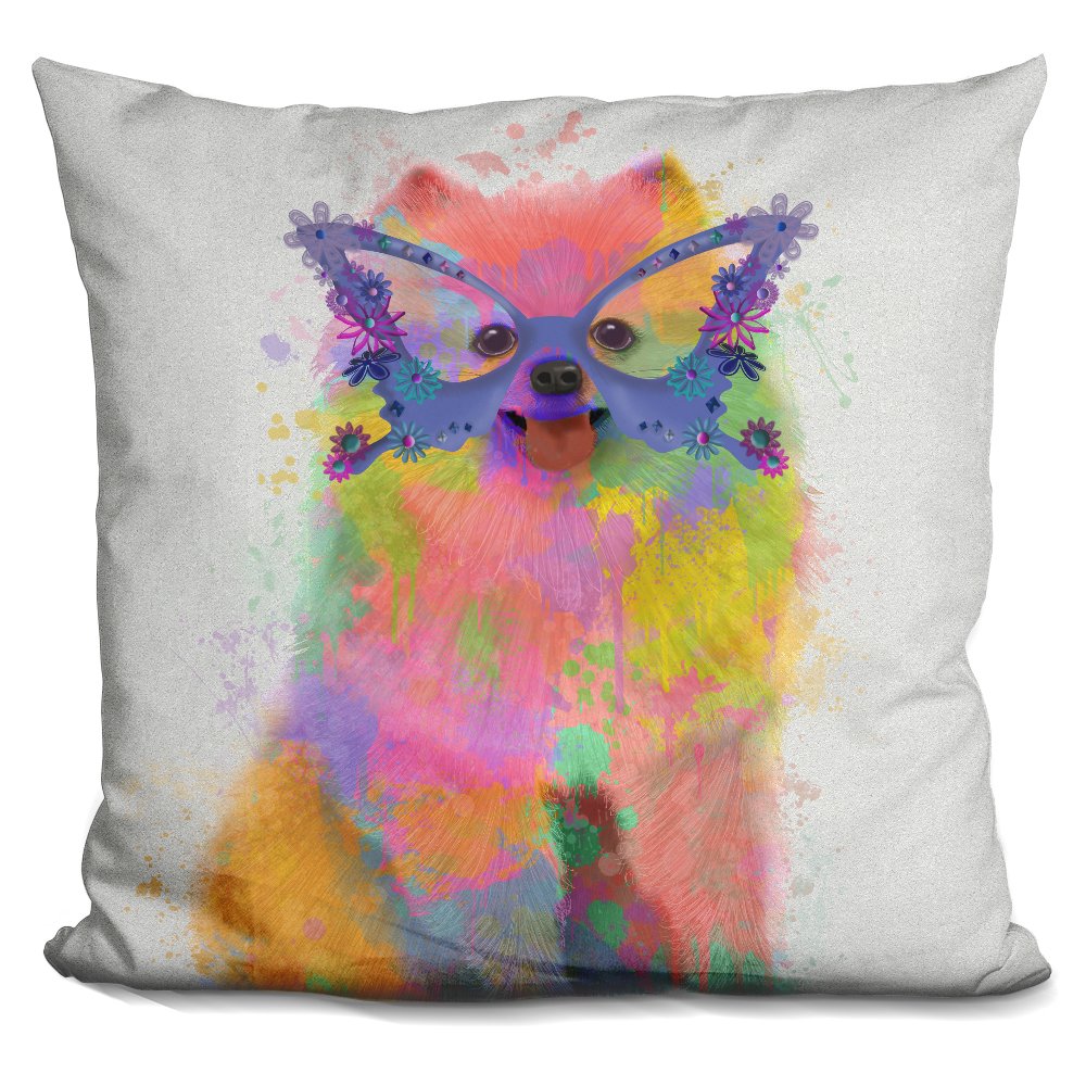 LiLiPi Rainbow Splash Pomeranian Decorative Accent Throw Pillow - Soft Cute Dog Pattern Pillow Cover for Sofa, Bed, Nursery - Perfect for Home Decor, Living Room, Bedroom & Gifts