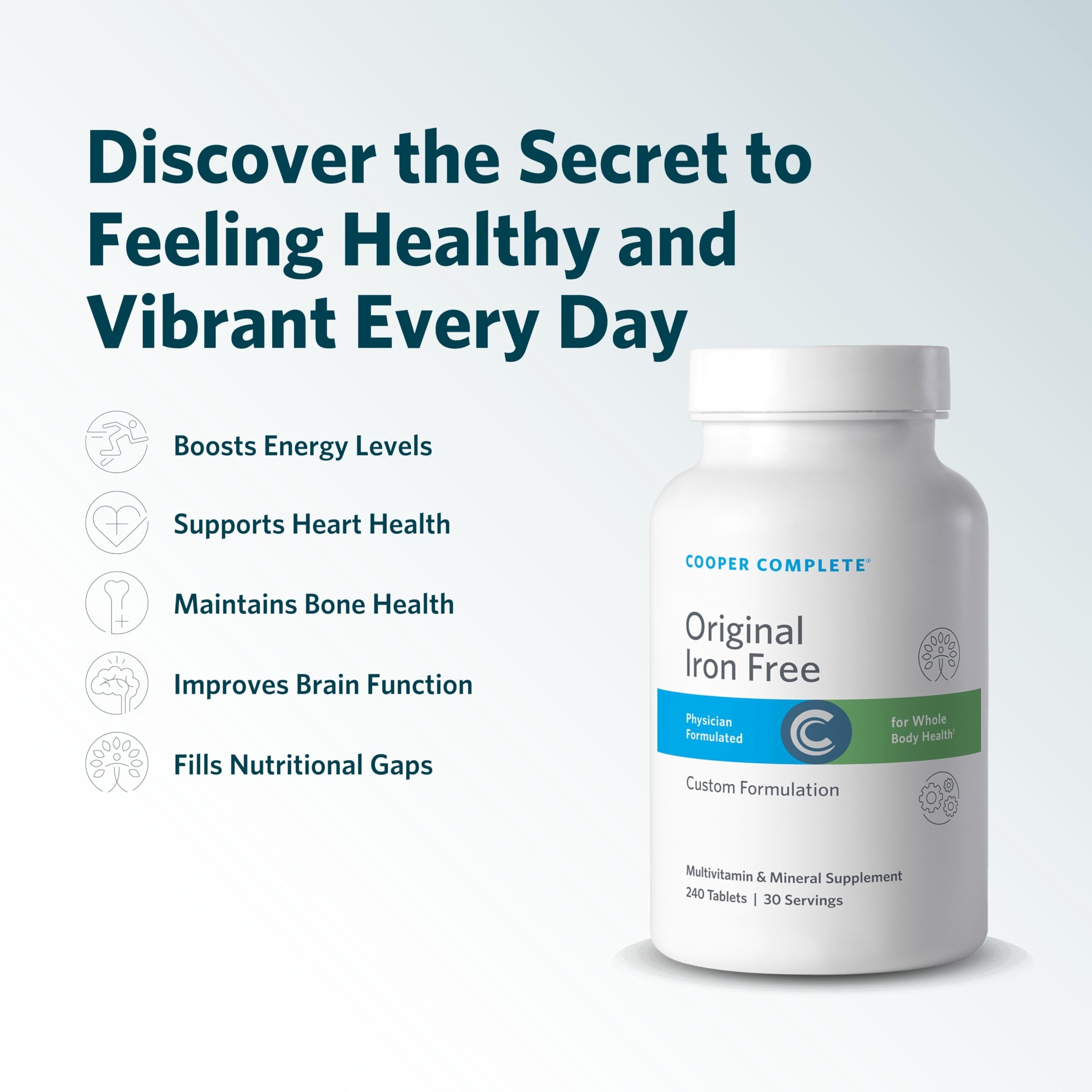 Cooper Complete Original Multivitamin Iron Free & Advanced Omega-3 - Daily Multivitamin Mineral & Fish Oil Supplement - 30 Day Supply - Supports Heart Health & Immune System for Active Adults