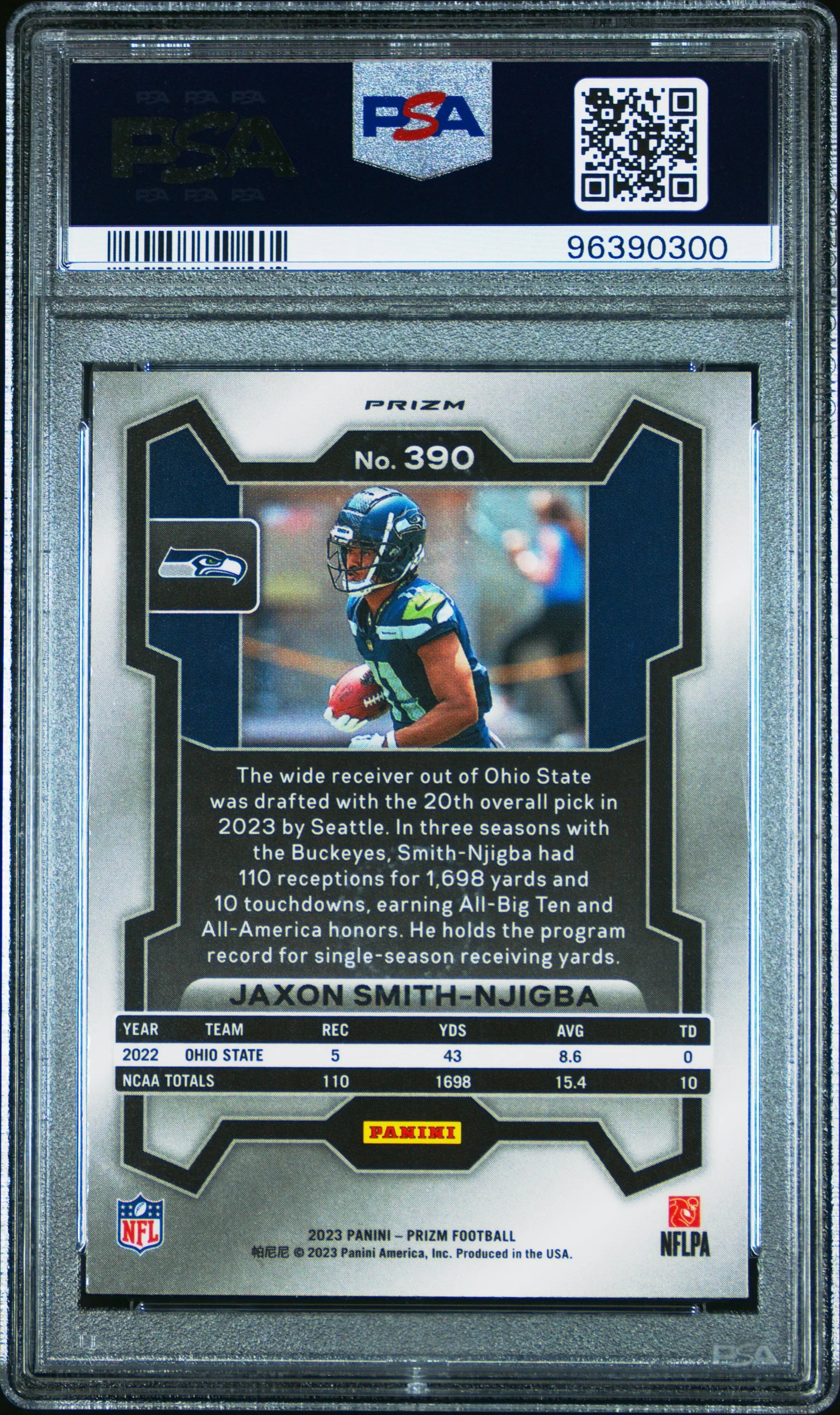 2023 Panini Prizm Jaxon Smith-Njigba Rookie Card Black & White Checkerboard PSA 10 Gem Mint #390 - Football Trading Card for Collectors & Sports Memorabilia Fans