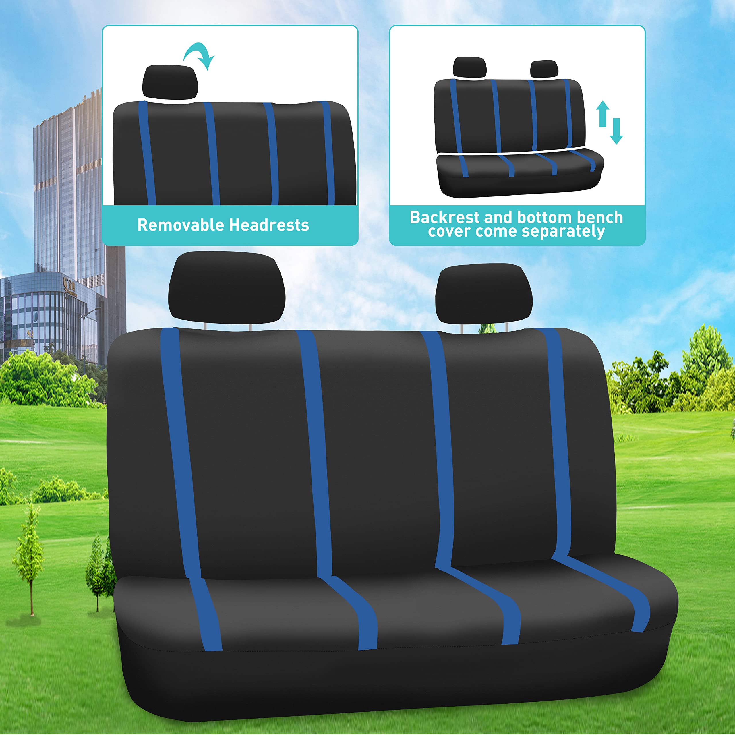 FH Group Universal Fit Car Seat Covers Full Set - Washable Cloth Seat Protectors for SUV, Sedan & Van (Blue) | Perfect for Daily Commute, Road Trips & Protecting Seats from Pets
