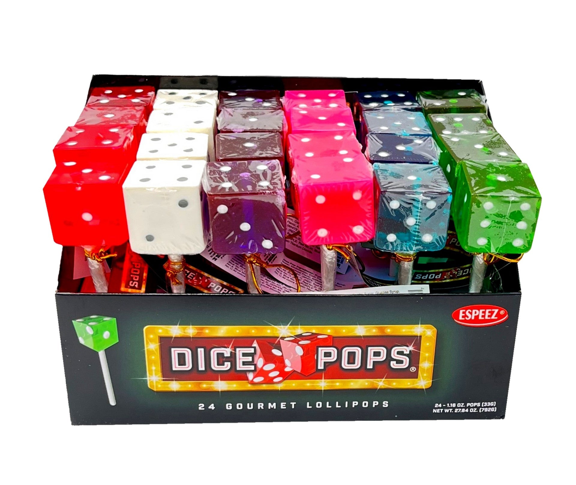 Espeez Dice Pops Assorted Display - 24 Count Box | Fun Party Favors & Game Night Treats for Kids & Adults