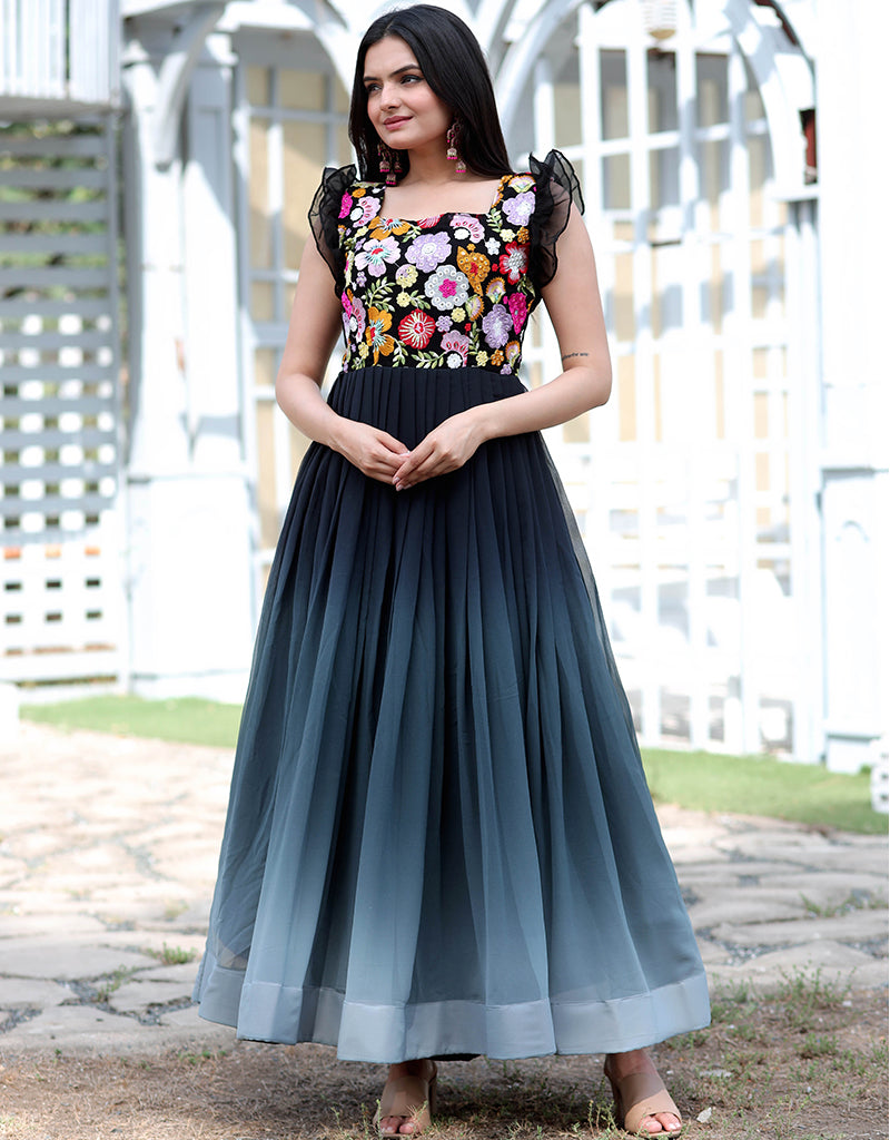 Stylish Black Faux Blooming Designer Gown for Women - Perfect for Evening Parties, Prom, and Special Occasions