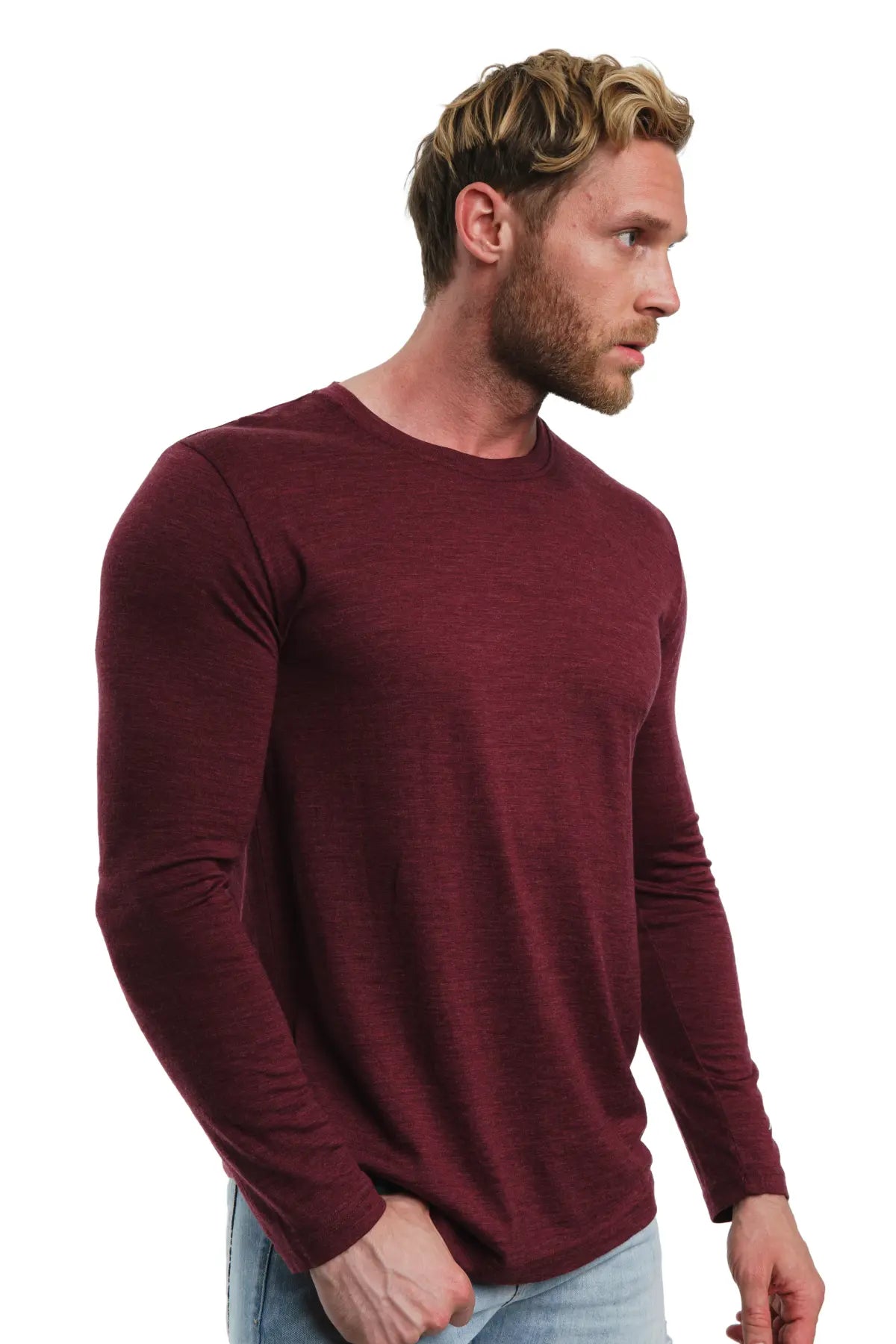 Premium Men's Merino Wool Long Sleeve Shirt - 165 Burgundy Red - Soft & Warm Base Layer for Hiking, Travel & Winter Outdoor Activities