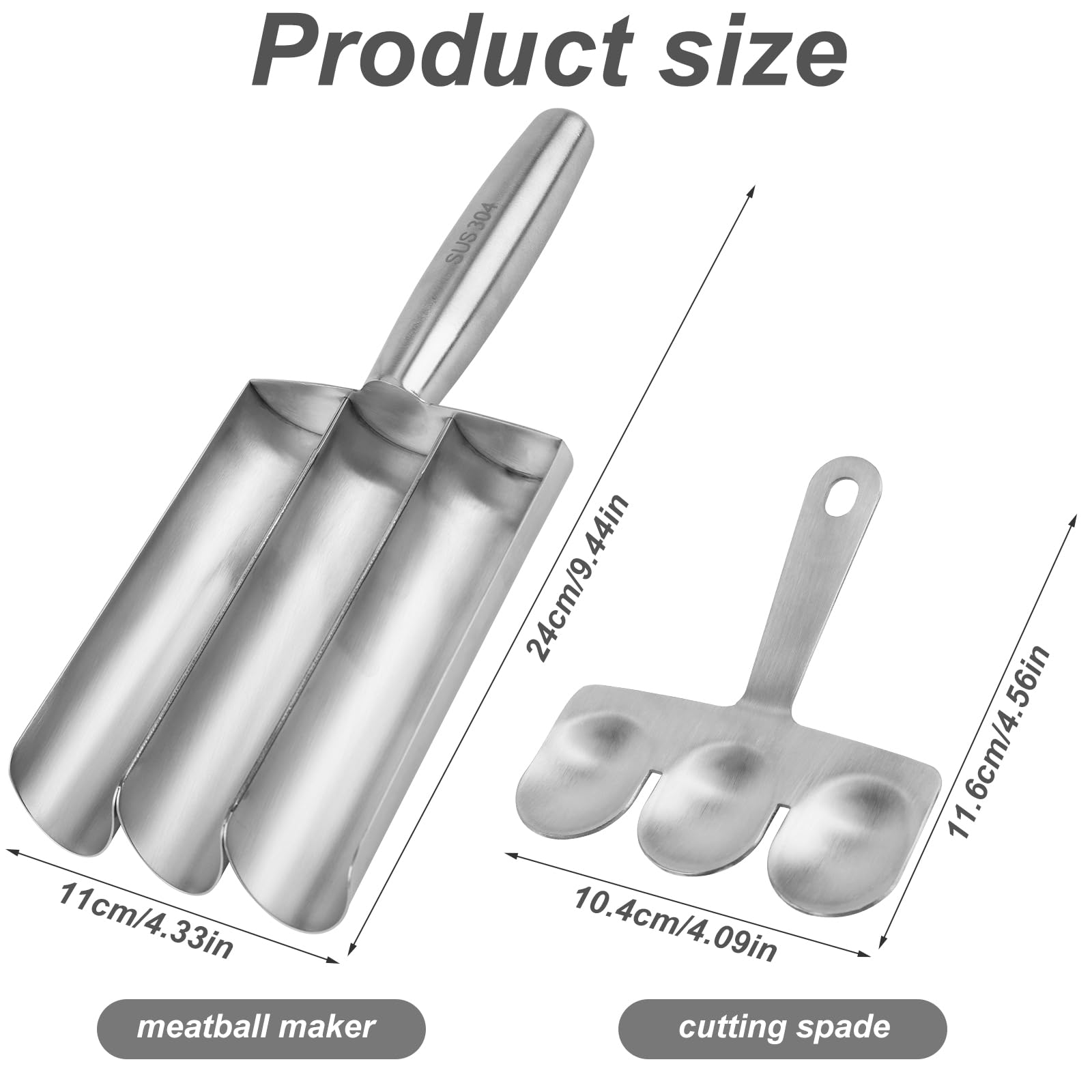 Stainless Steel Triple Meatball Maker with Cutting Spade - 3-in-1 Kitchen Tool for Perfect Meatballs, Cookie Dough & Sorbet Scooping | Ideal for Home Cooking, Meal Prep & Baking