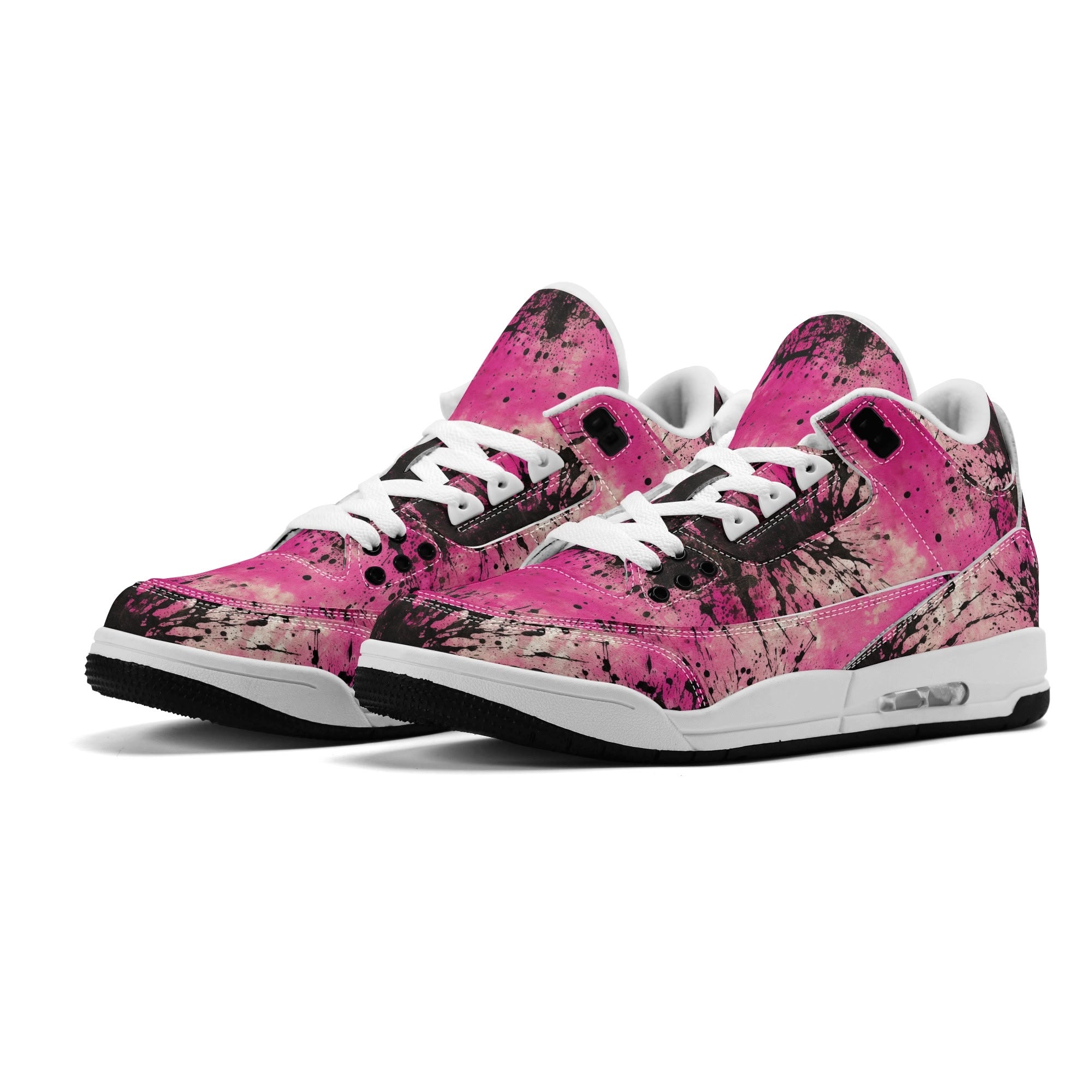 Pink Burst Women's High Top Retro Leather Basketball Sneakers - Vintage Style Athletic Shoes for Casual Wear, Street Fashion & Court Performance