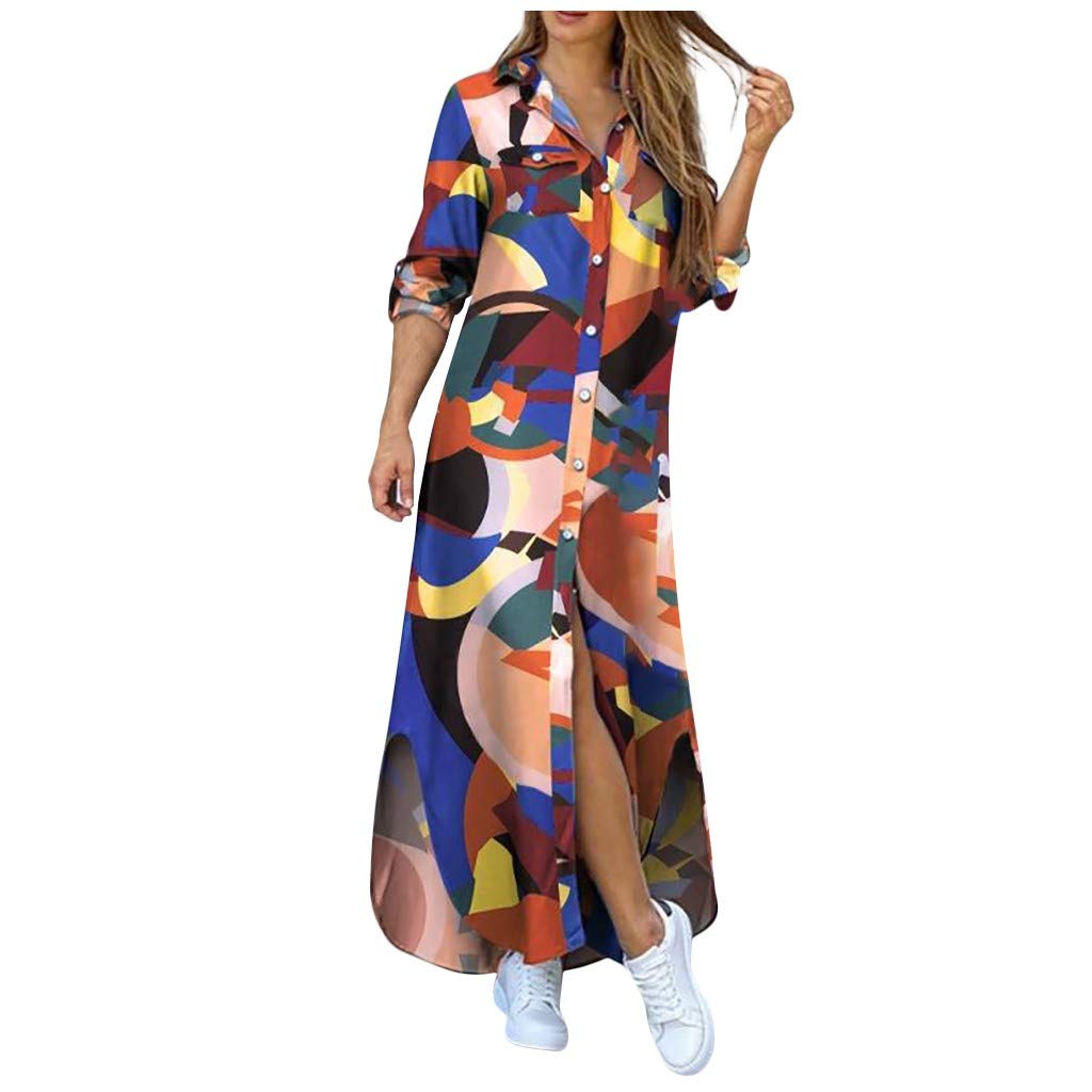 Women's Button Down Long Sleeve Shirt Dress - Loose Fitted Maxi Dress with Pockets | Casual Flowy Dress for Everyday Wear, Office & Date Nights