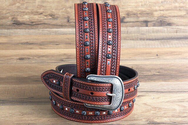 42 In 3D Natural Men's Basketweave Western Cowboy Belt - Stylish Leather Accessory for Rodeo, Country Music Festivals & Western Fashion Outfits