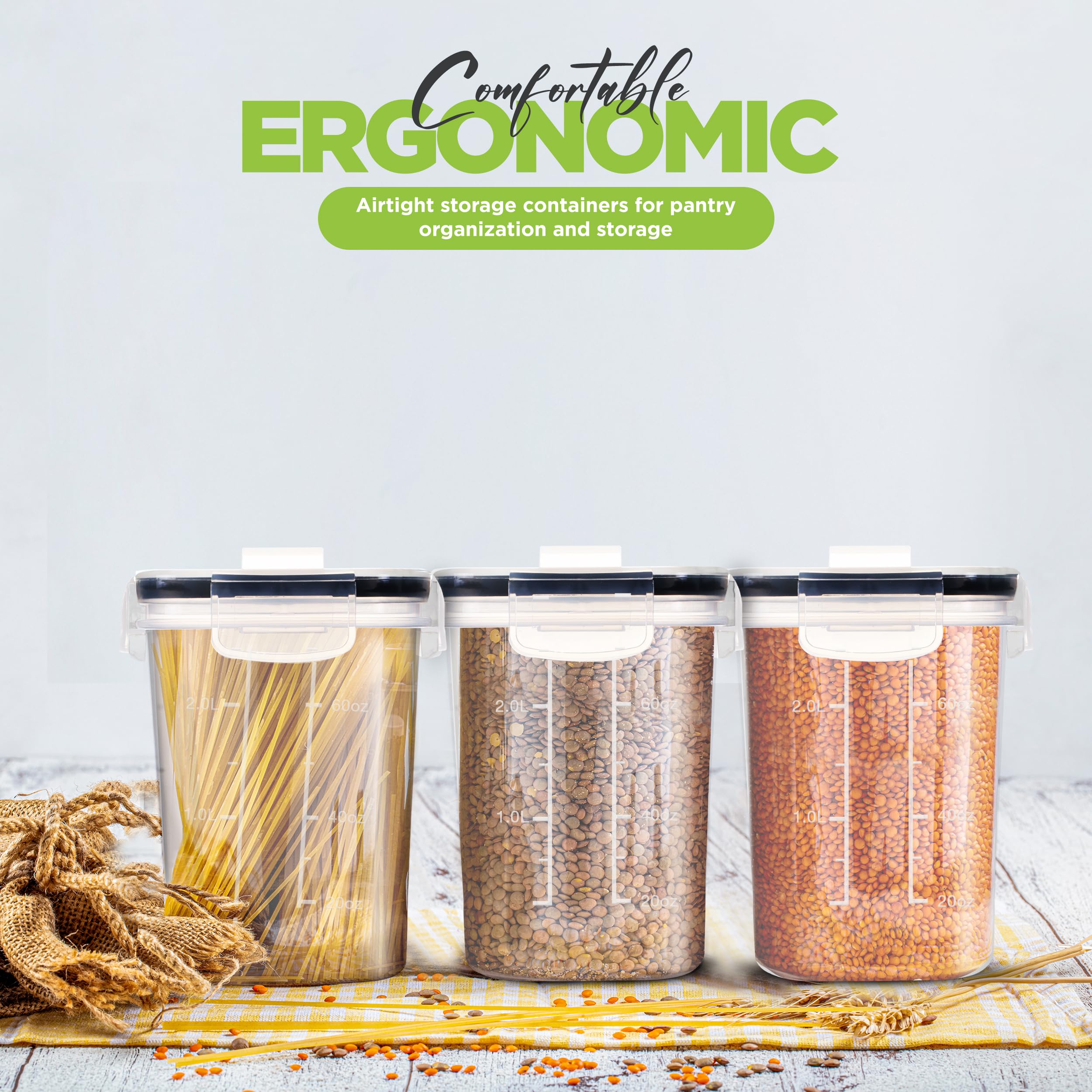 Utopia Kitchen 2-Pack 2 Liter Airtight Cereal Storage Containers with Dispenser - Clear Plastic Food Pantry Organizers for Cereal, Rice, Pasta, Snacks & Dry Goods - Perfect for Kitchen, Pantry Organization & Bulk Food Storage