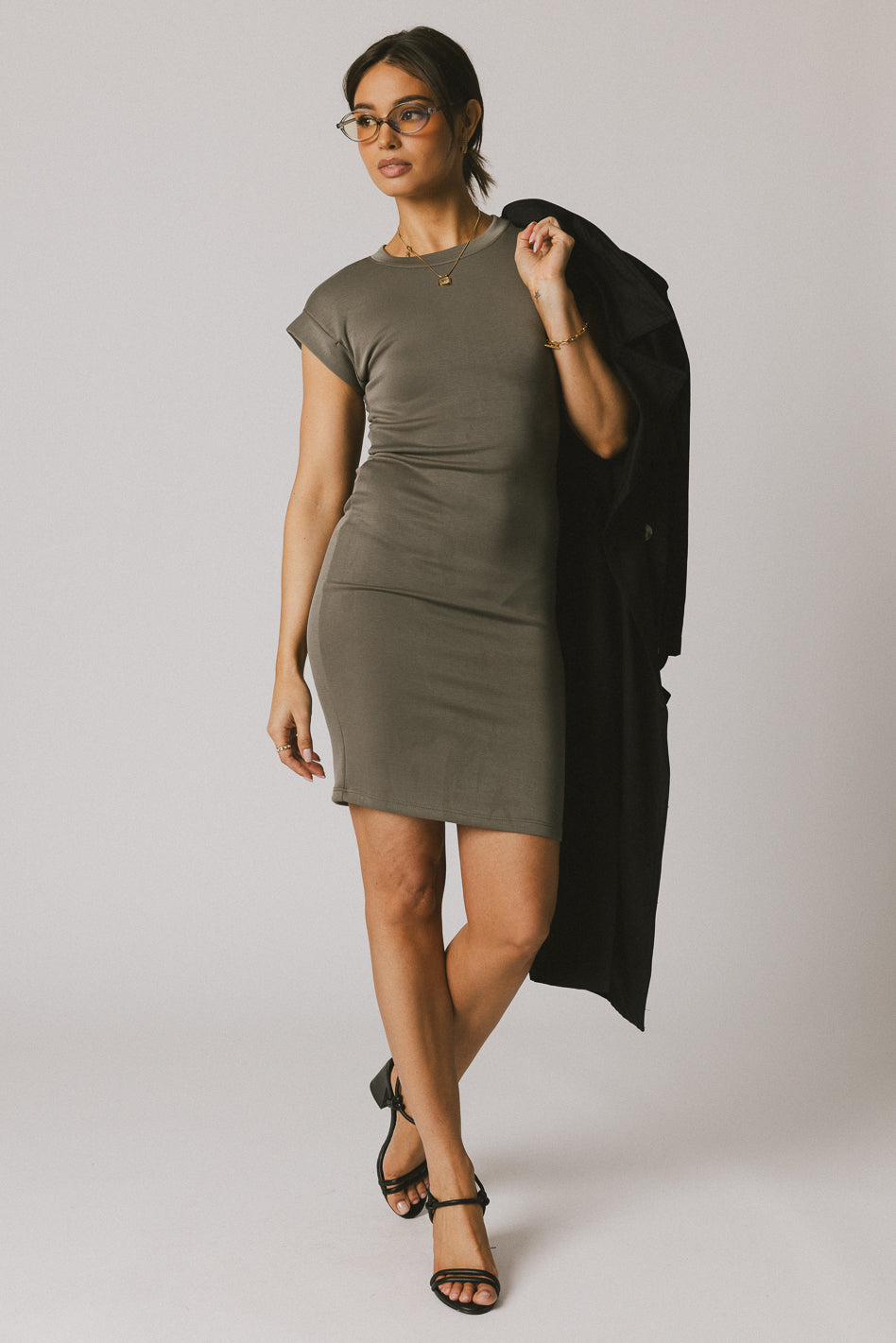 Lauren Tee Shirt Mini Dress in Olive - Women's Casual Short Sleeve T-Shirt Dress for Summer, Beach, and Everyday Wear