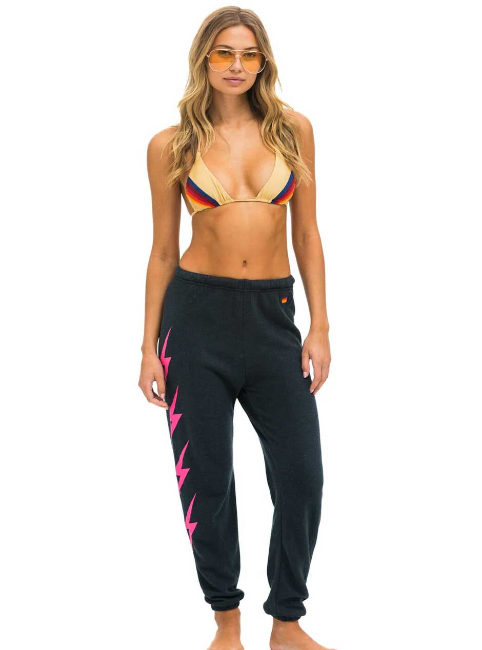 Aviator Nation Women's Bolt 4 Sweatpants - Charcoal Grey with Neon Pink Trim | Cozy Lounge Pants for Yoga, Running Errands & Casual Wear