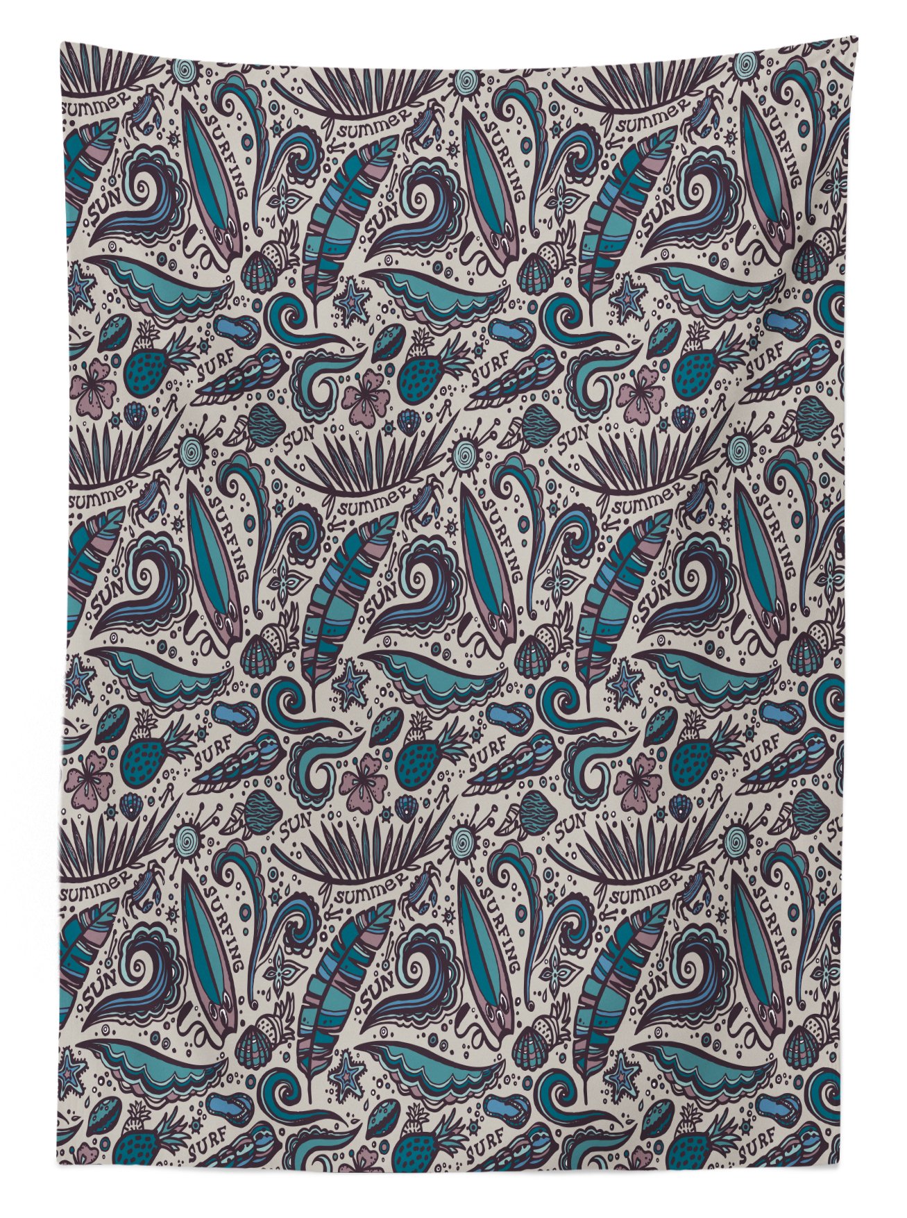 Ambesonne Waterproof Outdoor Tablecloth - Tropical Beach Design with Shells & Hibiscus Flowers, Washable Picnic Table Cover 58x104 Inches, Tan Teal Mauve - Perfect for Beach Parties, Backyard BBQs & Summer Gatherings