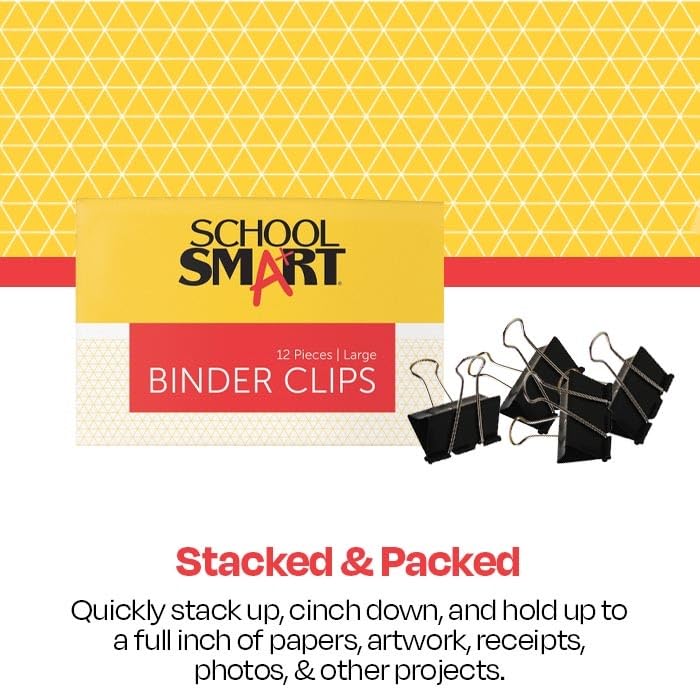 School Smart Large 2-Inch Binder Clips - Pack of 12 for Office, School & Home Organization | Heavy Duty Paper Clips for Documents, Files & Folders