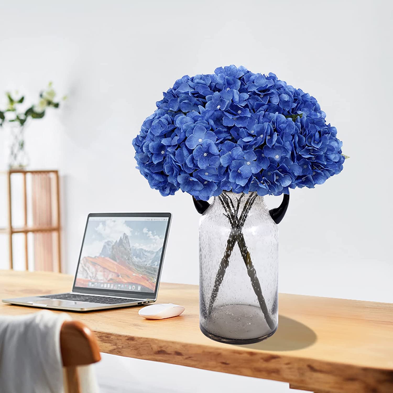 Royal Blue Artificial Silk Hydrangea Flowers - 5 Heads Fake Flower Bouquet for Home Decor, Wedding Centerpieces, Party Arrangements & DIY Crafts | Perfect for Table Decorations, Bridal Showers, and Seasonal Displays