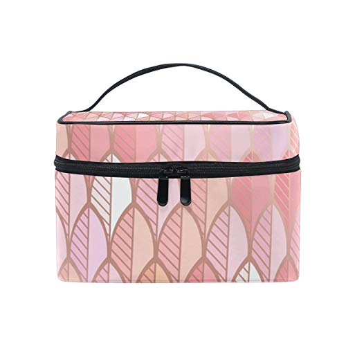 Hengpai Pink Leaf Pattern Cosmetic Bag - Waterproof Travel Makeup Train Case Organizer for Women | Perfect for Travel, Gym & Daily Beauty Storage