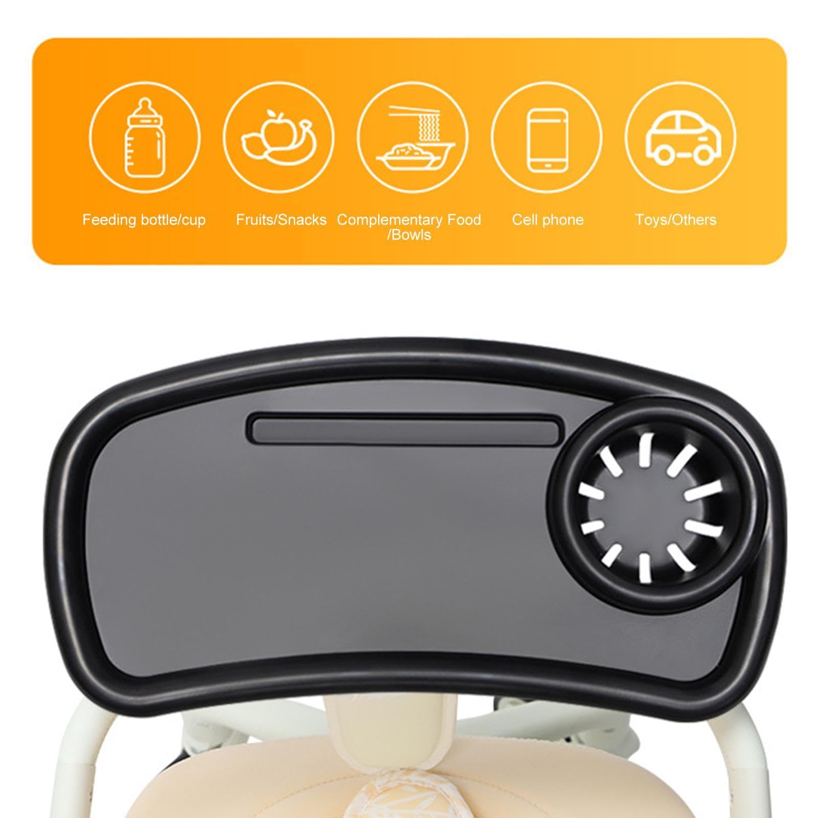 360° Rotating Stroller Snack Tray - Anti-Slip Travel Feeding Tray with Cup Holder for Toddlers | Perfect for Snacking, Watching Videos & On-the-Go Activities