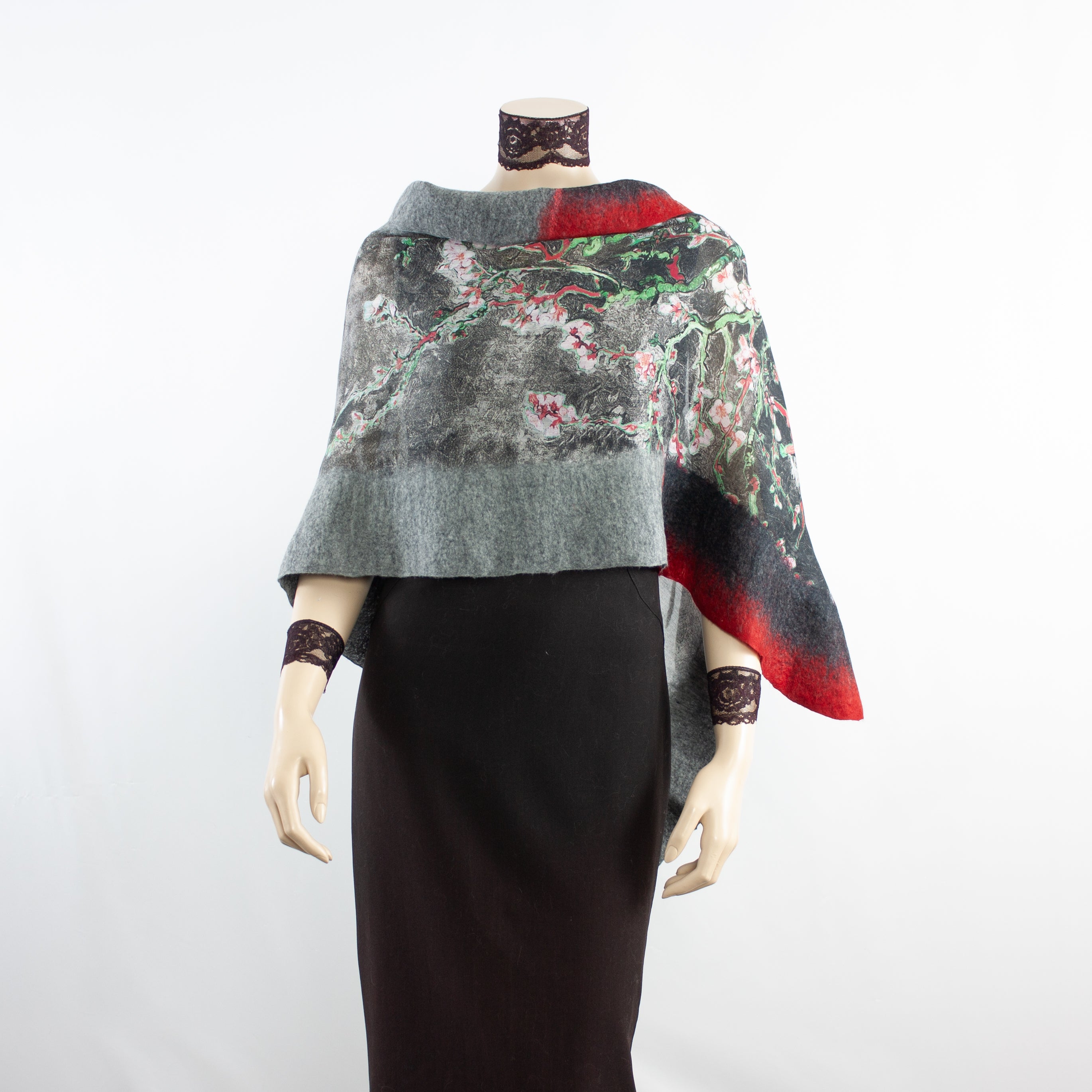 Linked Grey Red Scarf #152 - Soft Winter Fashion Accessory for Women & Men - Perfect for Cold Weather, Outdoors & Holiday Gifts