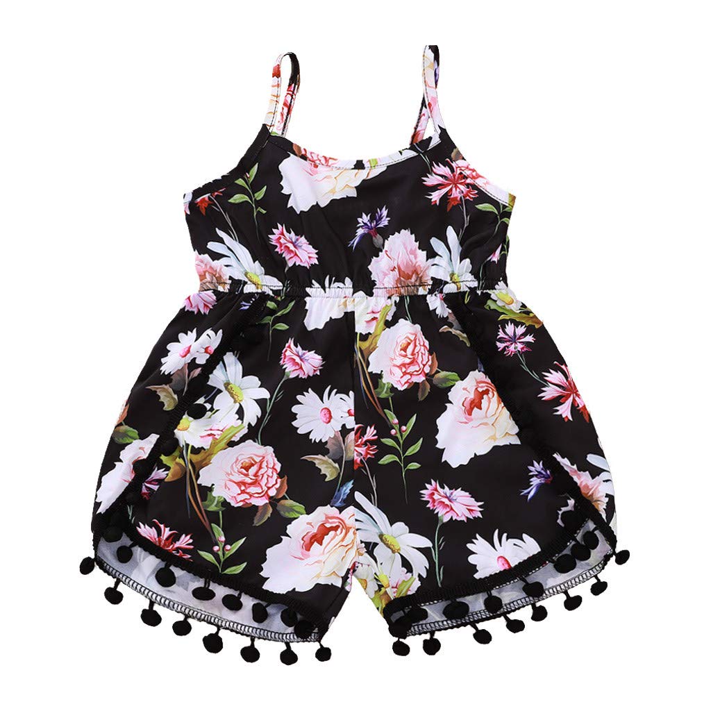 Toddler Girls Sleeveless Floral Jumpsuit - Princess Shoulder Strap Summer Dress for Kids | Perfect for Beach Outings, Birthday Parties & Playdates