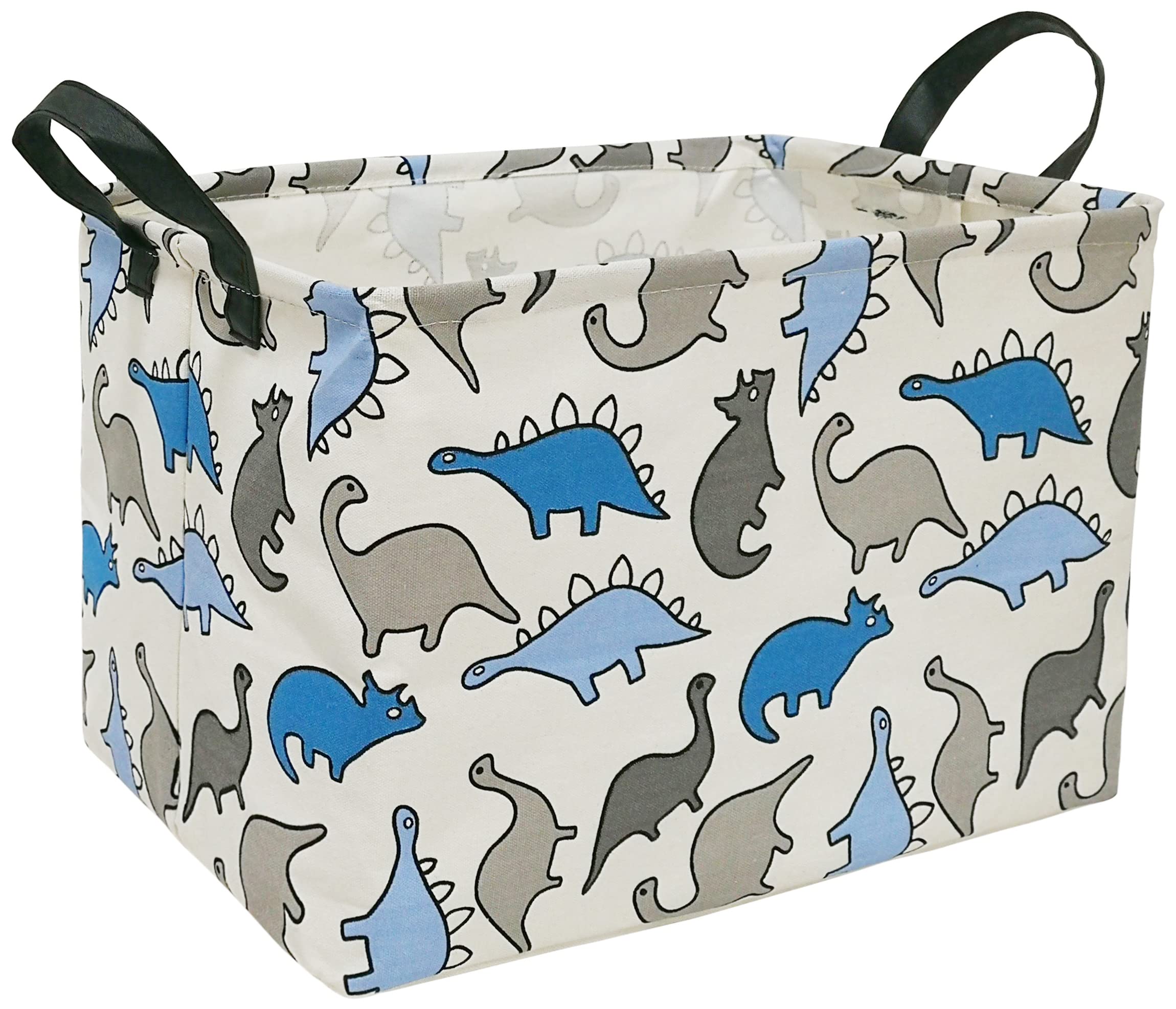 Waterproof Canvas Storage Bin with Handles - Rectangular Toy Box, Nursery Hamper & Organizer for Home & Office - Perfect for Clothes, Books & Toys (Blue Dinosaur Design) | Ideal for Kids' Rooms, Playrooms & Closet Organization