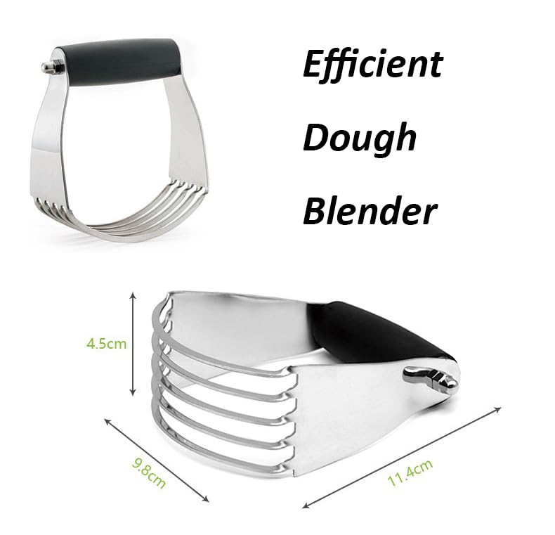 Professional Stainless Steel Dough Blender - Heavy Duty Pastry Cutter with 5 Blades for Baking Pies, Cookies & Pastries (Black) - Perfect for Home Bakers & Professional Chefs