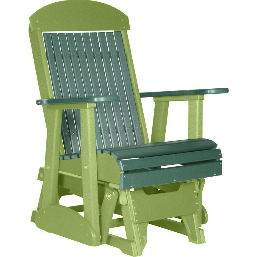 LuxCraft Green 2 Foot Classic Highback Recycled Plastic Glider Chair - Eco-Friendly Outdoor Rocking Chair for Patio, Garden & Relaxation