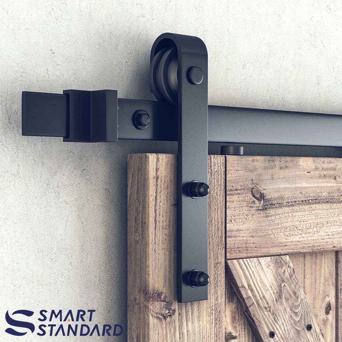 SMARTSTANDARD 15ft Heavy Duty Double Door Sliding Barn Door Hardware Kit - Smooth Quiet Operation - Easy Installation with Step-by-Step Guide - Fits 42