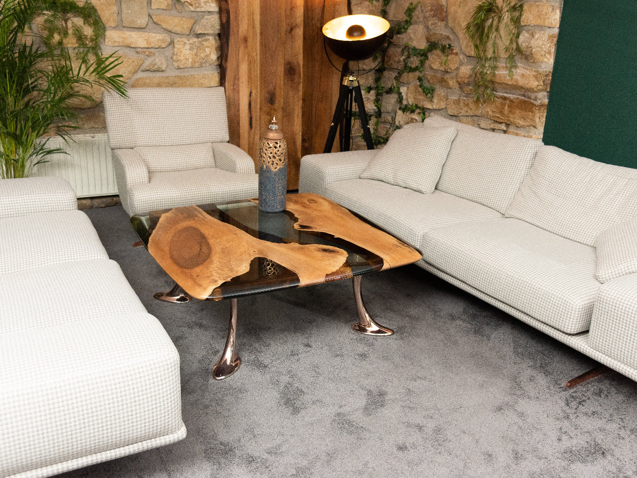 Luxury Epoxy Resin River Walnut Coffee Table - Handmade Modern Wooden Dining Table for Living Room | Osso Collection | Perfect for Home Decor, Office & Lounge Areas